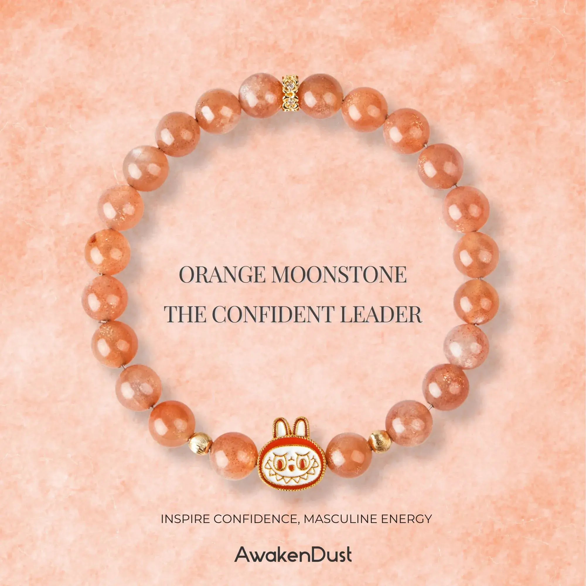 Labubu Orange Moonstone Bracelet – Sunset Bloom