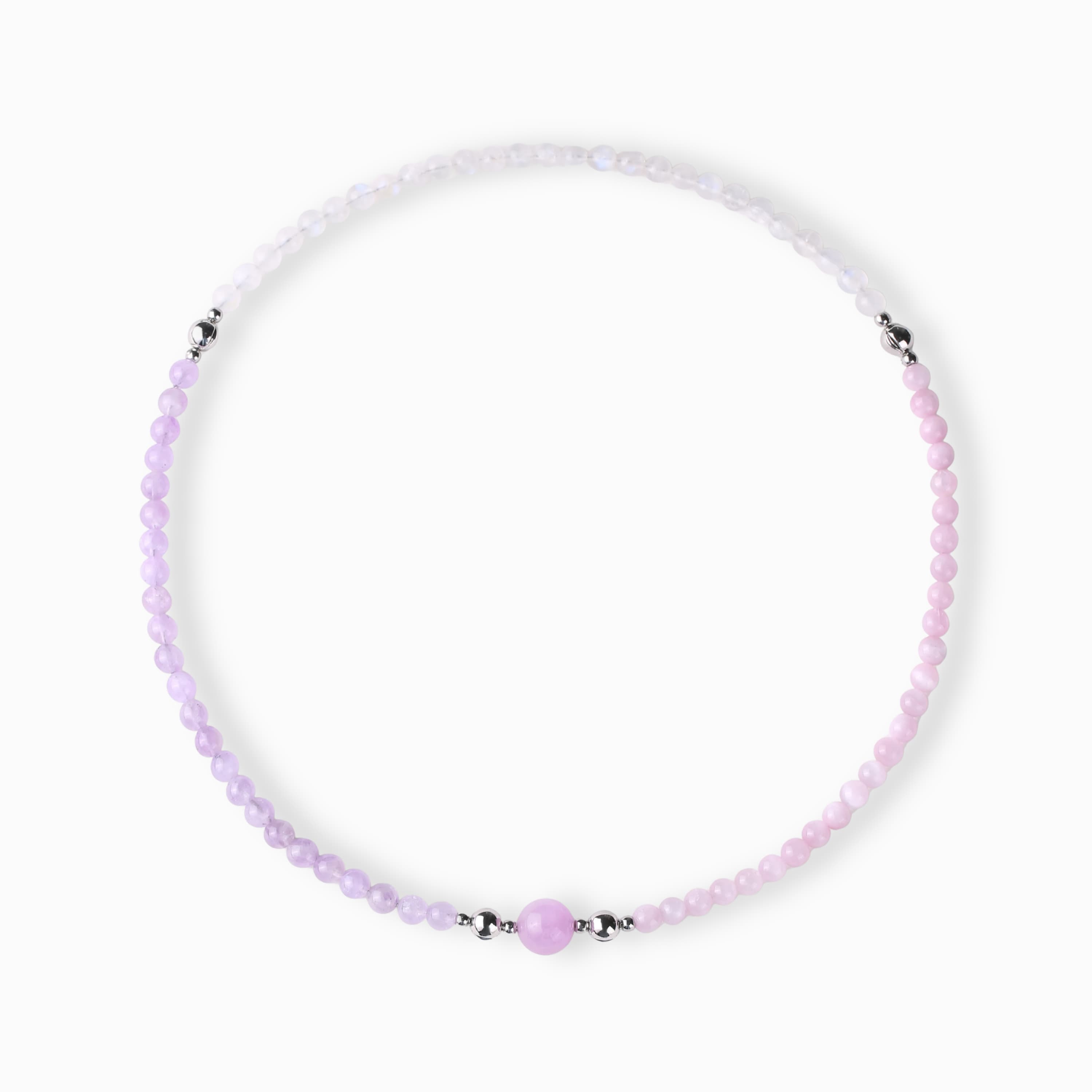 White Jade Amethyst and Kunzite Magnetic Clasp Necklace Set