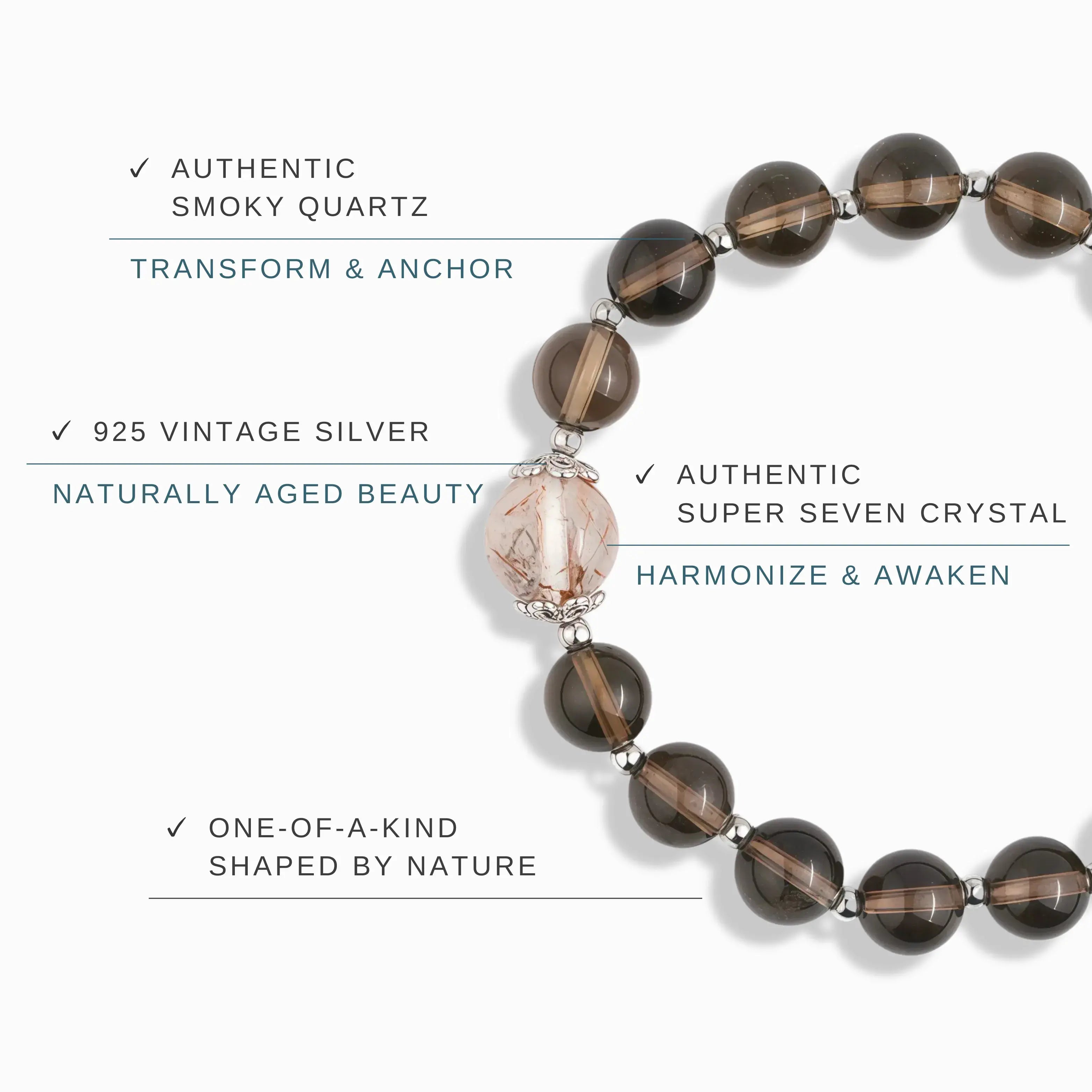 Smoky Quartz Super Seven Crystal Bracelet - Stellar Night