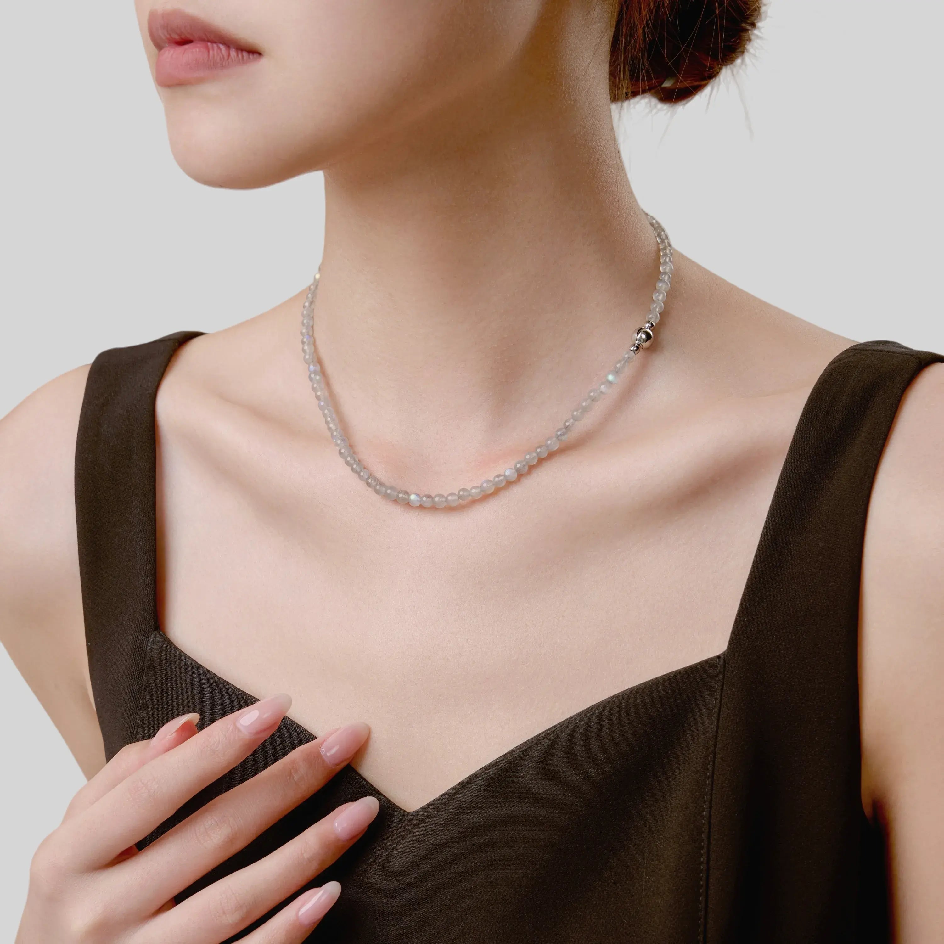 Gray Moonstone Magnetic Clasp Necklace