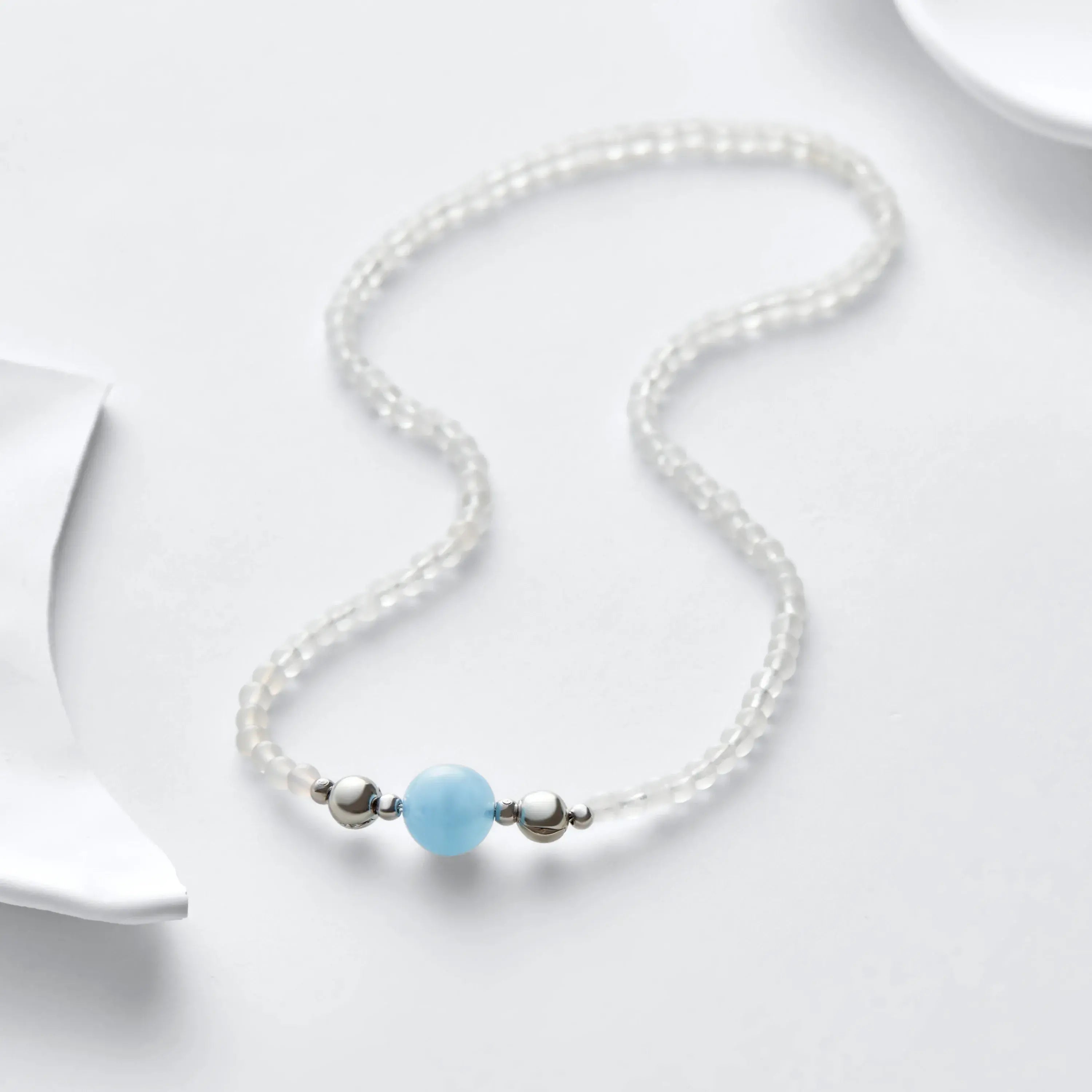 White Jade And Aquamarine Magnetic Clasp Necklace Set