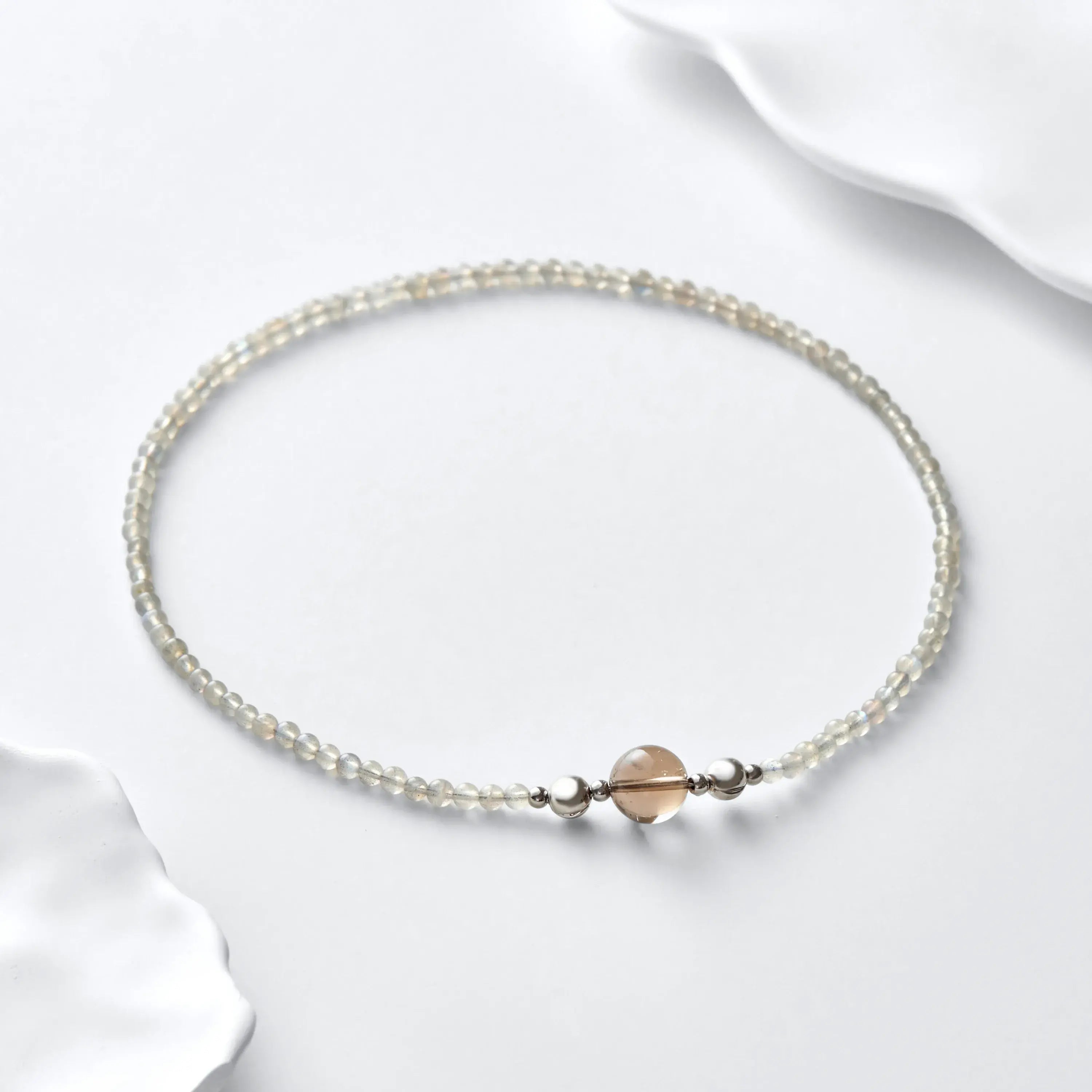 Gray Moonstone and Smoky Quartz Magnetic Clasp Necklace Set