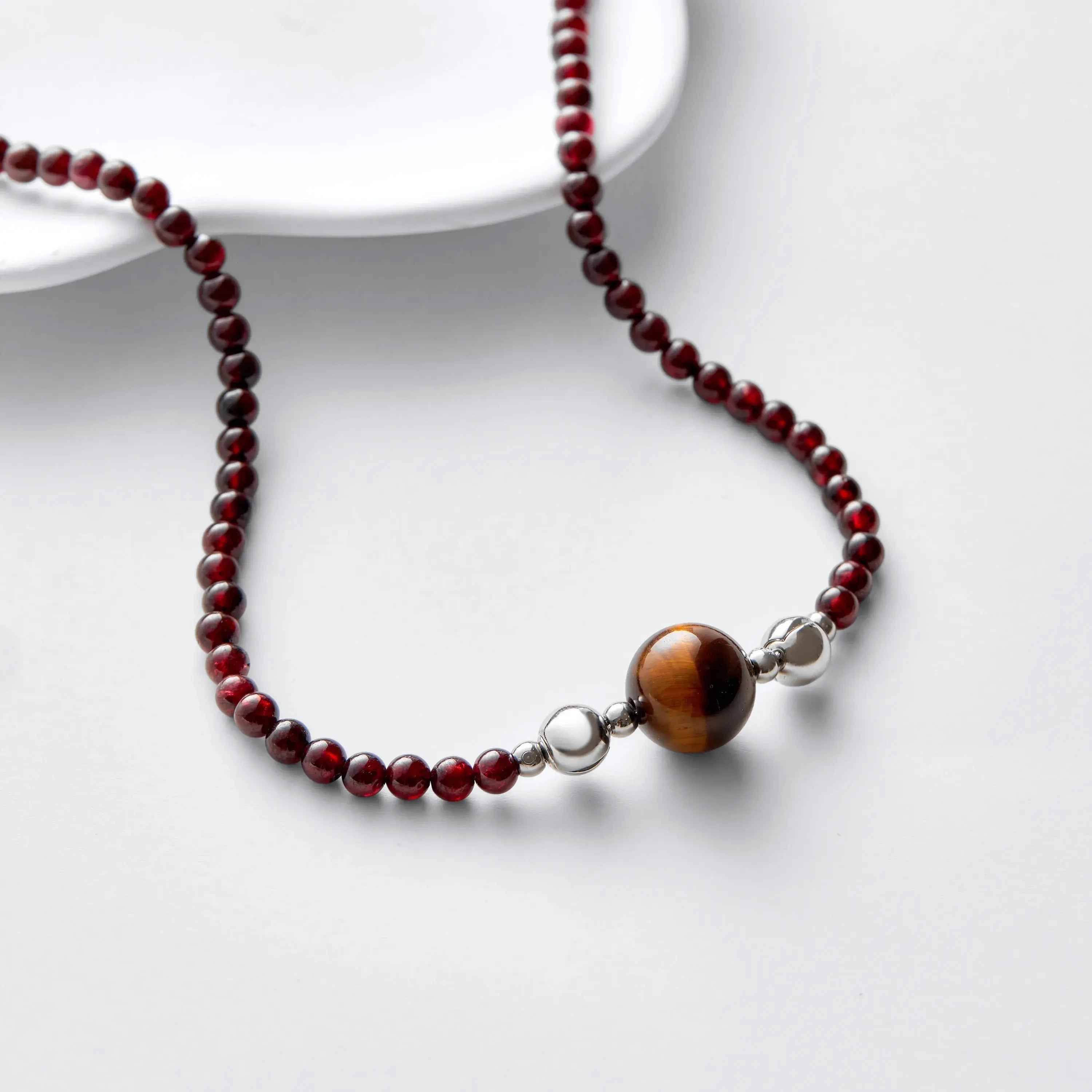 Garnet And Tiger's Eye Magnetic Clasp Necklace Set