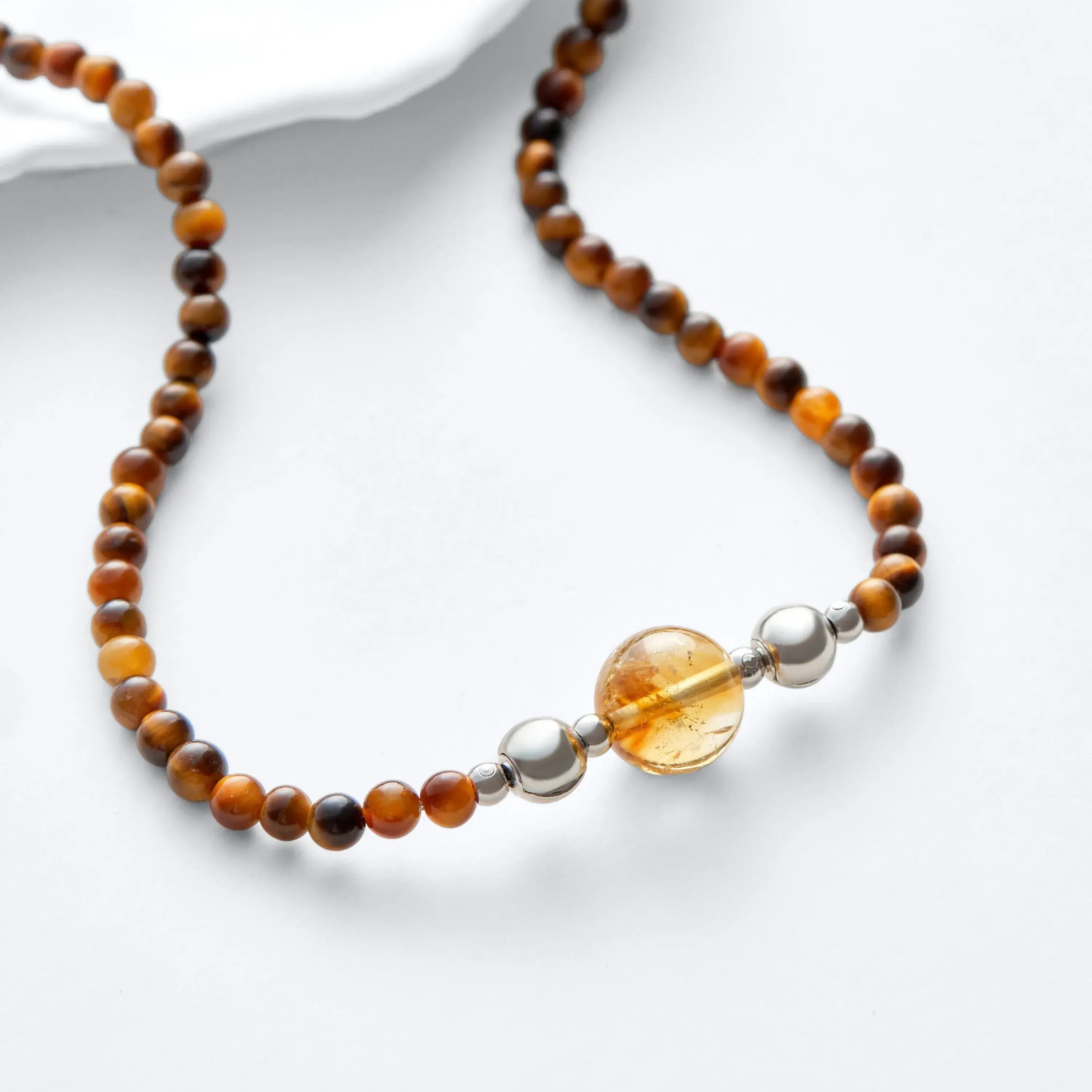 Tiger's Eye And Yellow Topaz Magnetic Clasp Necklace Set