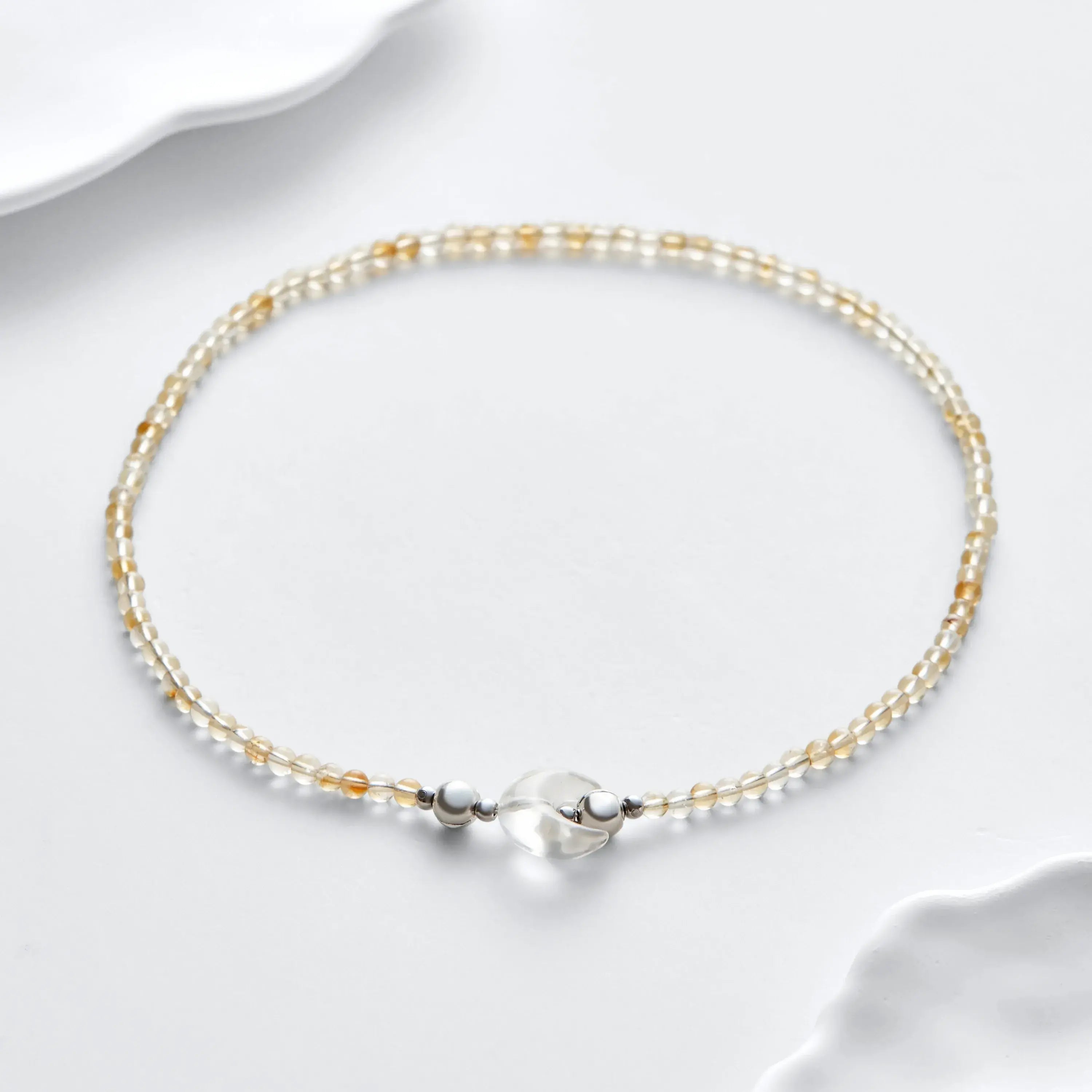 Yellow Topaz And Clear Quartz Magnetic Clasp Necklace Set