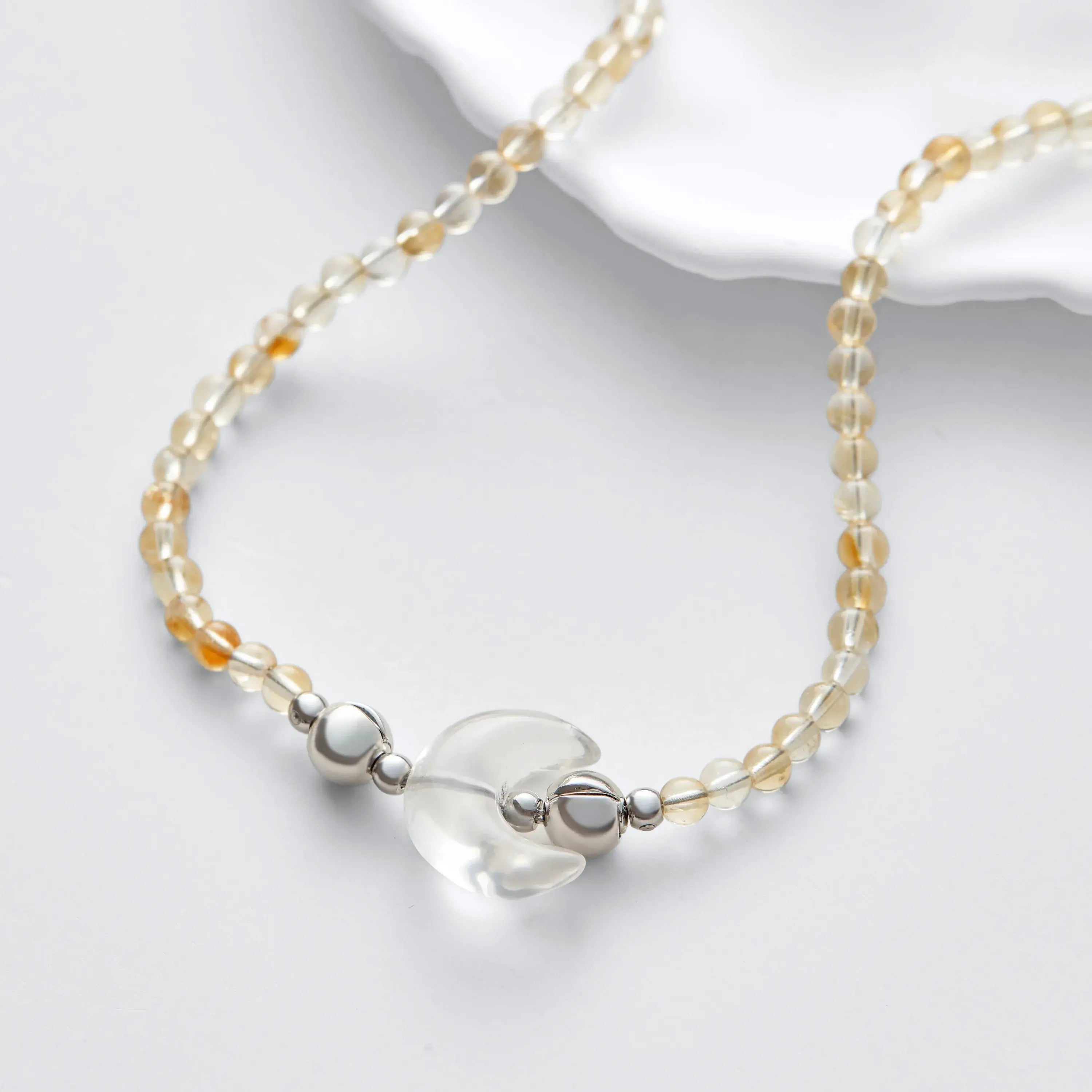 Yellow Topaz And Clear Quartz Magnetic Clasp Necklace Set
