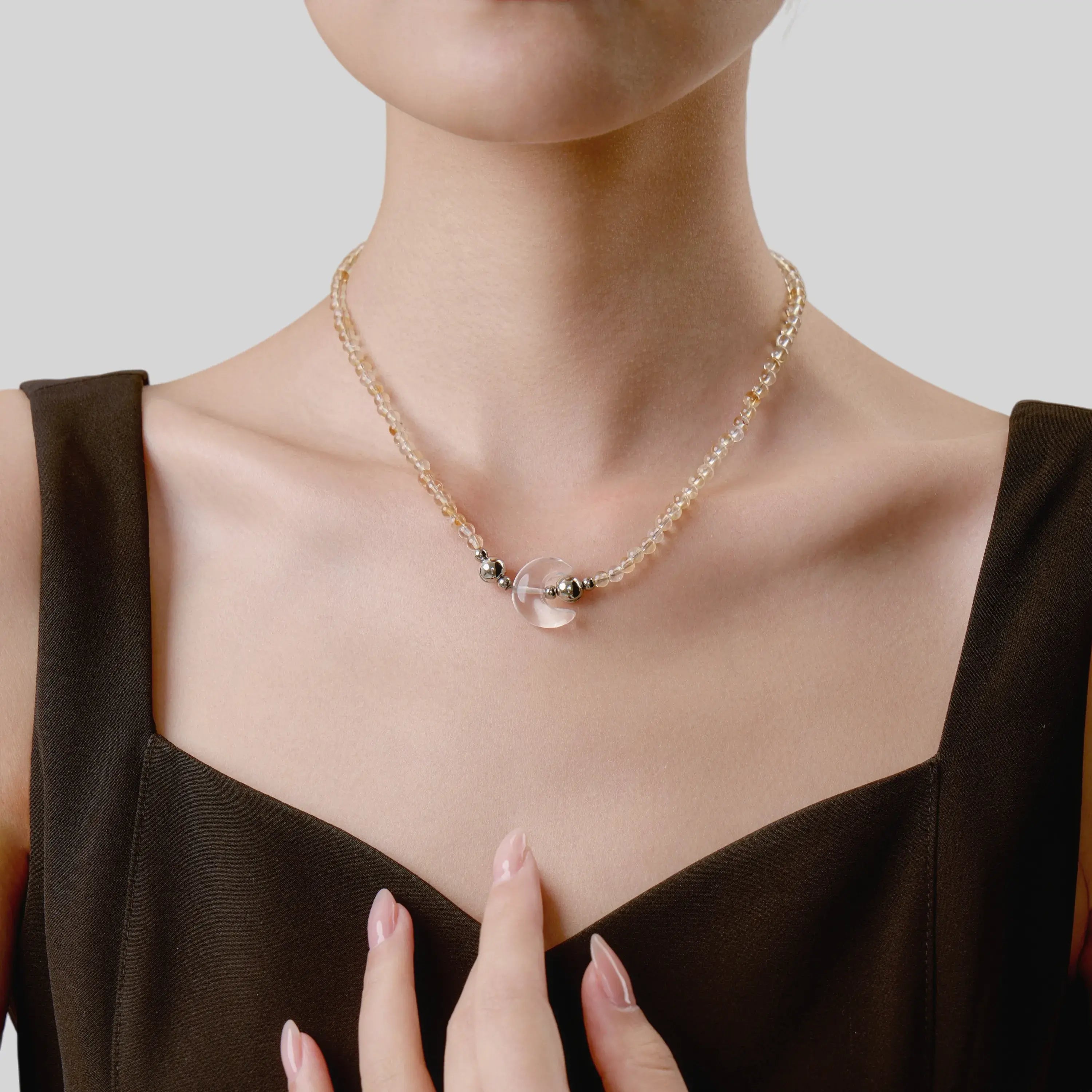 Yellow Topaz And Clear Quartz Magnetic Clasp Necklace Set