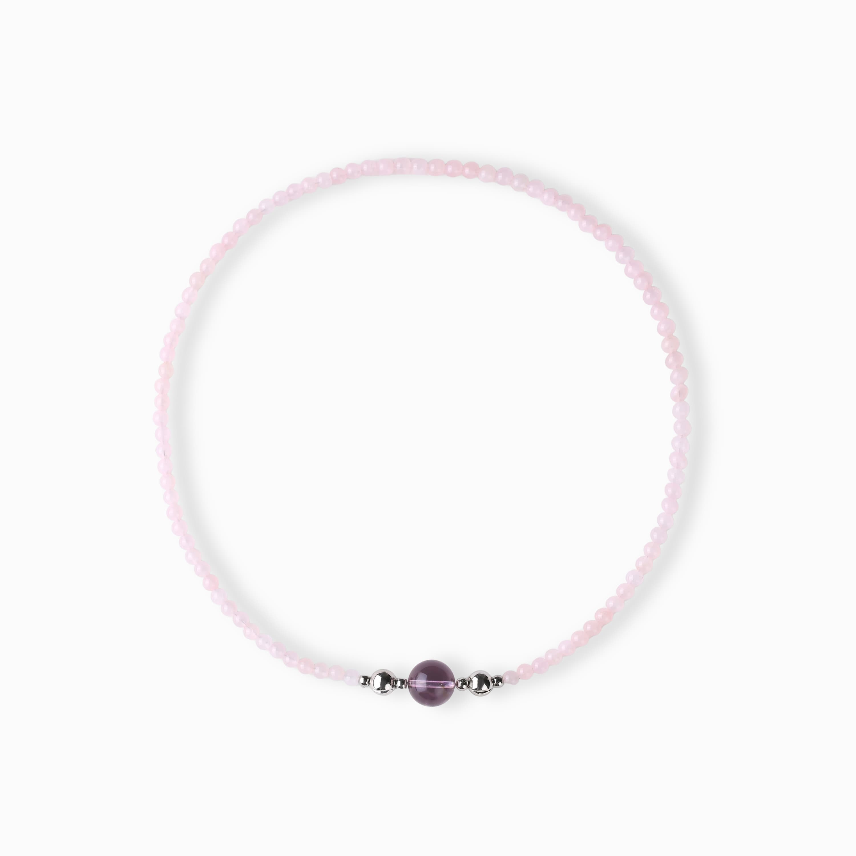 Rose Quartz And Light Amethyst Magnetic Clasp Necklace Set