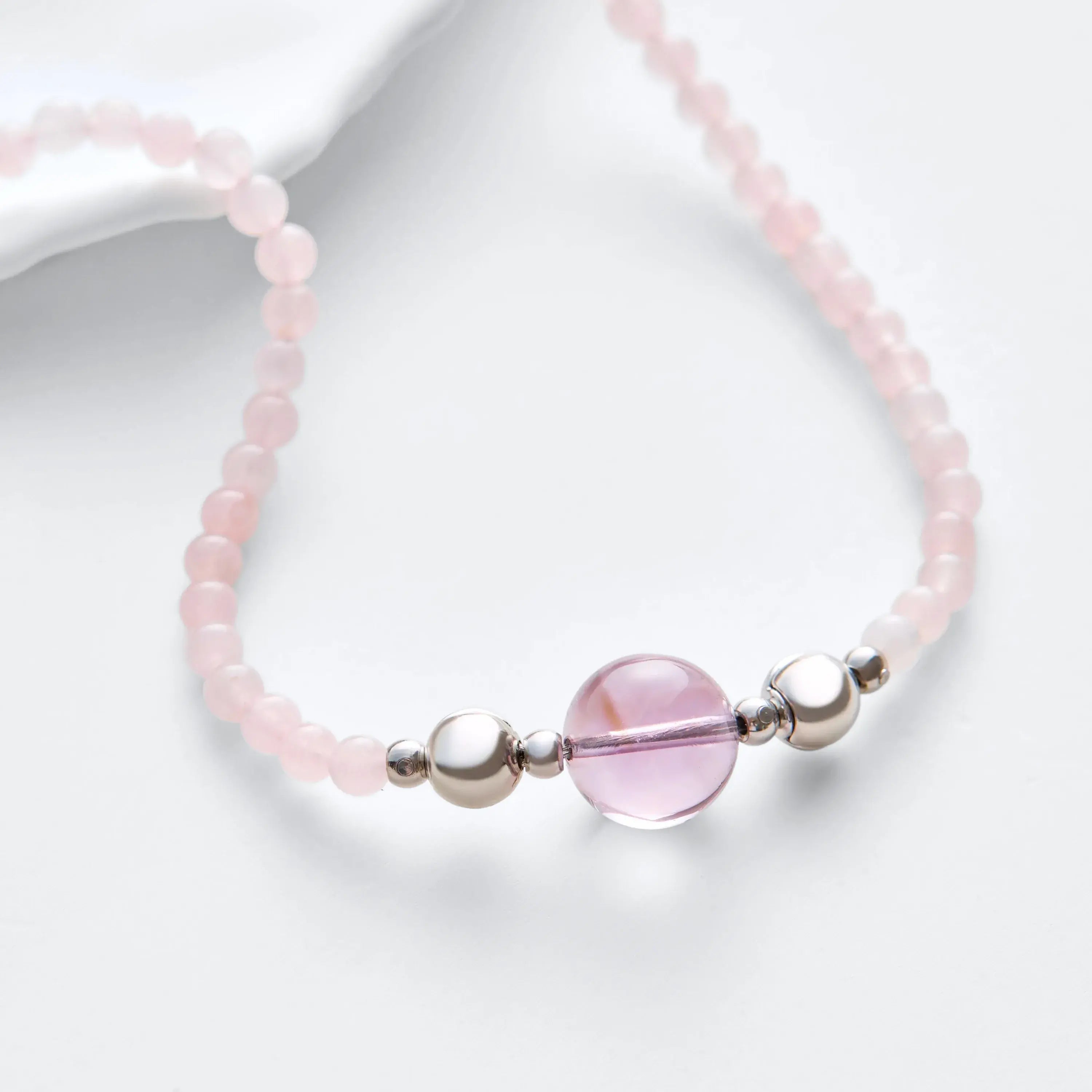 Rose Quartz And Light Amethyst Magnetic Clasp Necklace Set