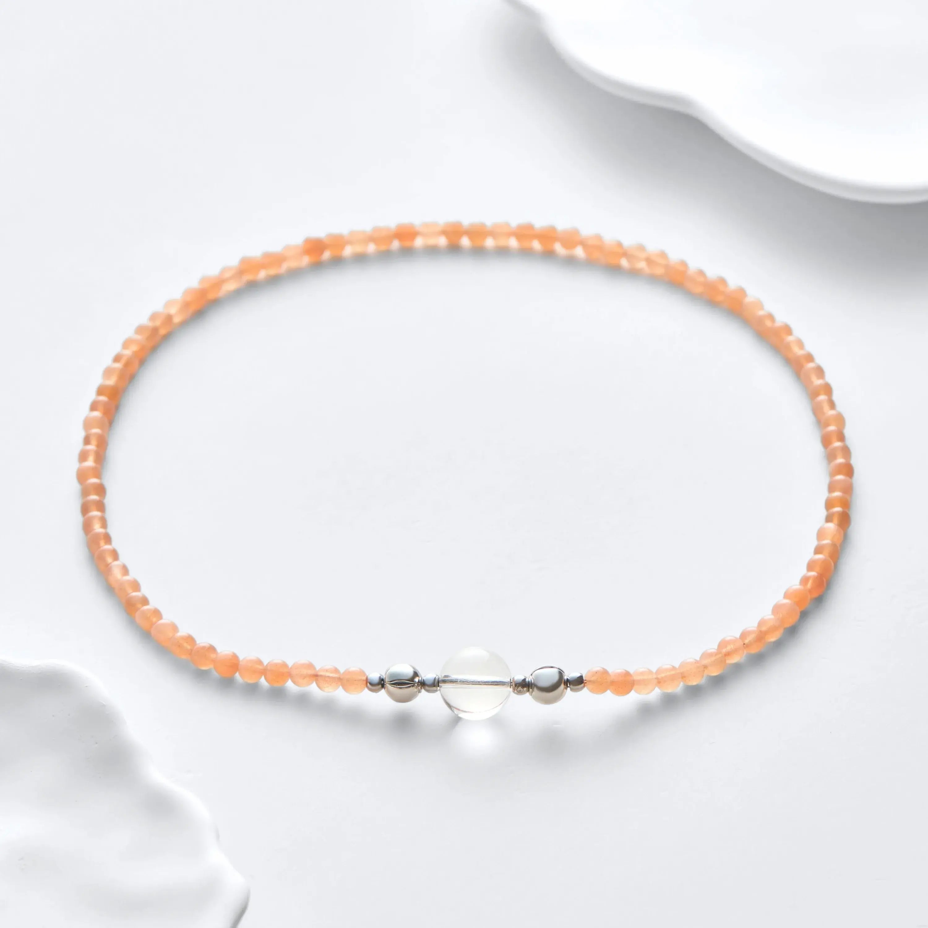 Orange Moonstone And Clear Quartz Magnetic Clasp Necklace Set