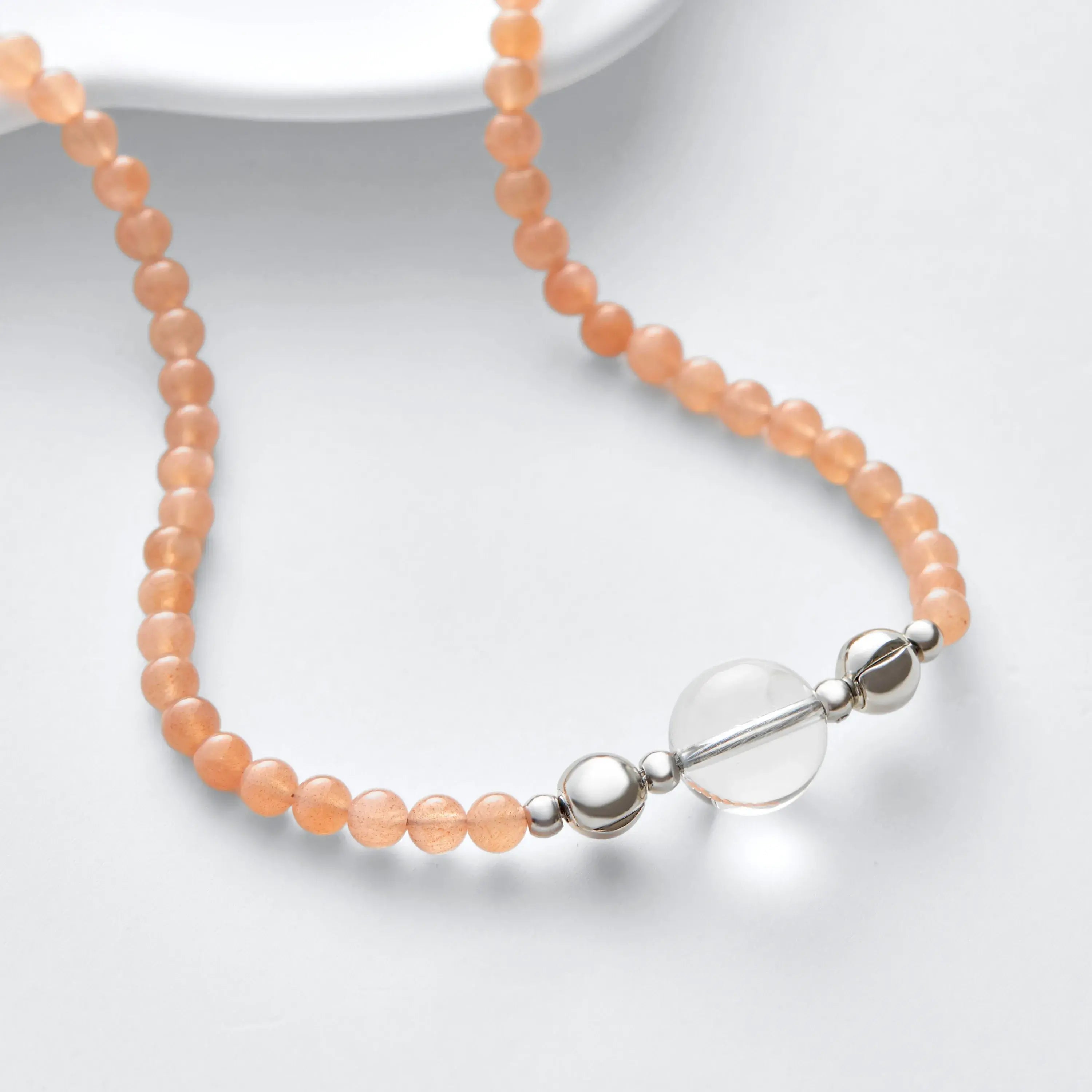 Orange Moonstone And Clear Quartz Magnetic Clasp Necklace Set