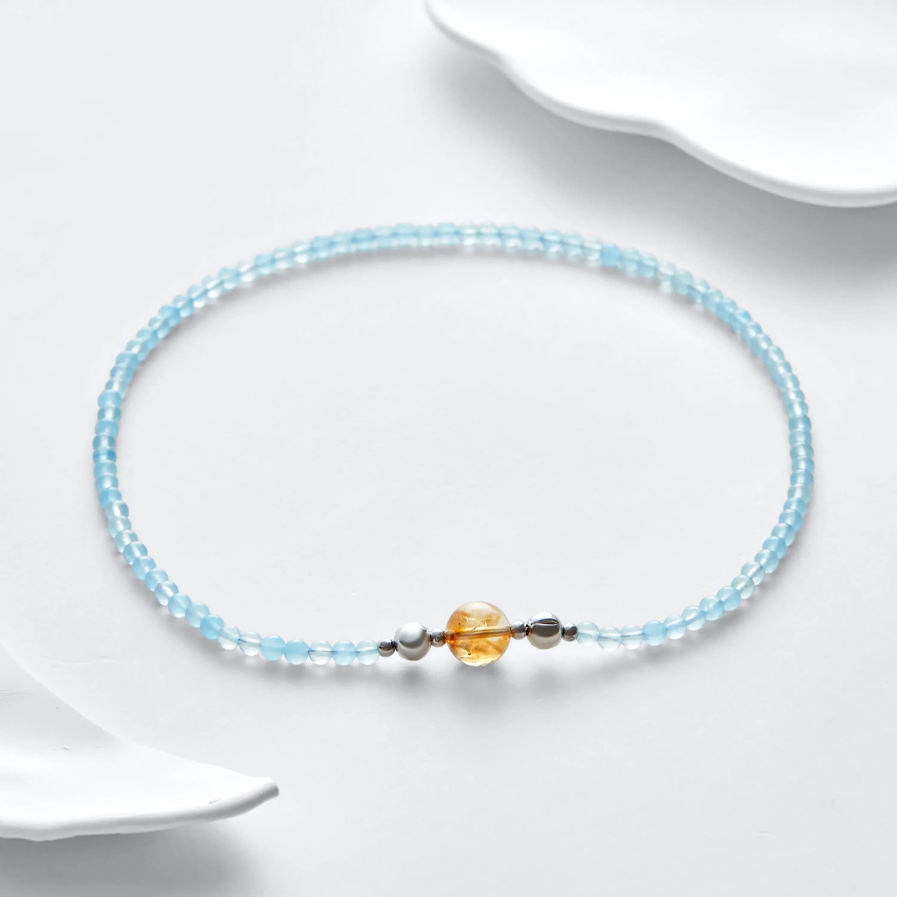 Aquamarine And Yellow Topaz Magnetic Clasp Necklace Set