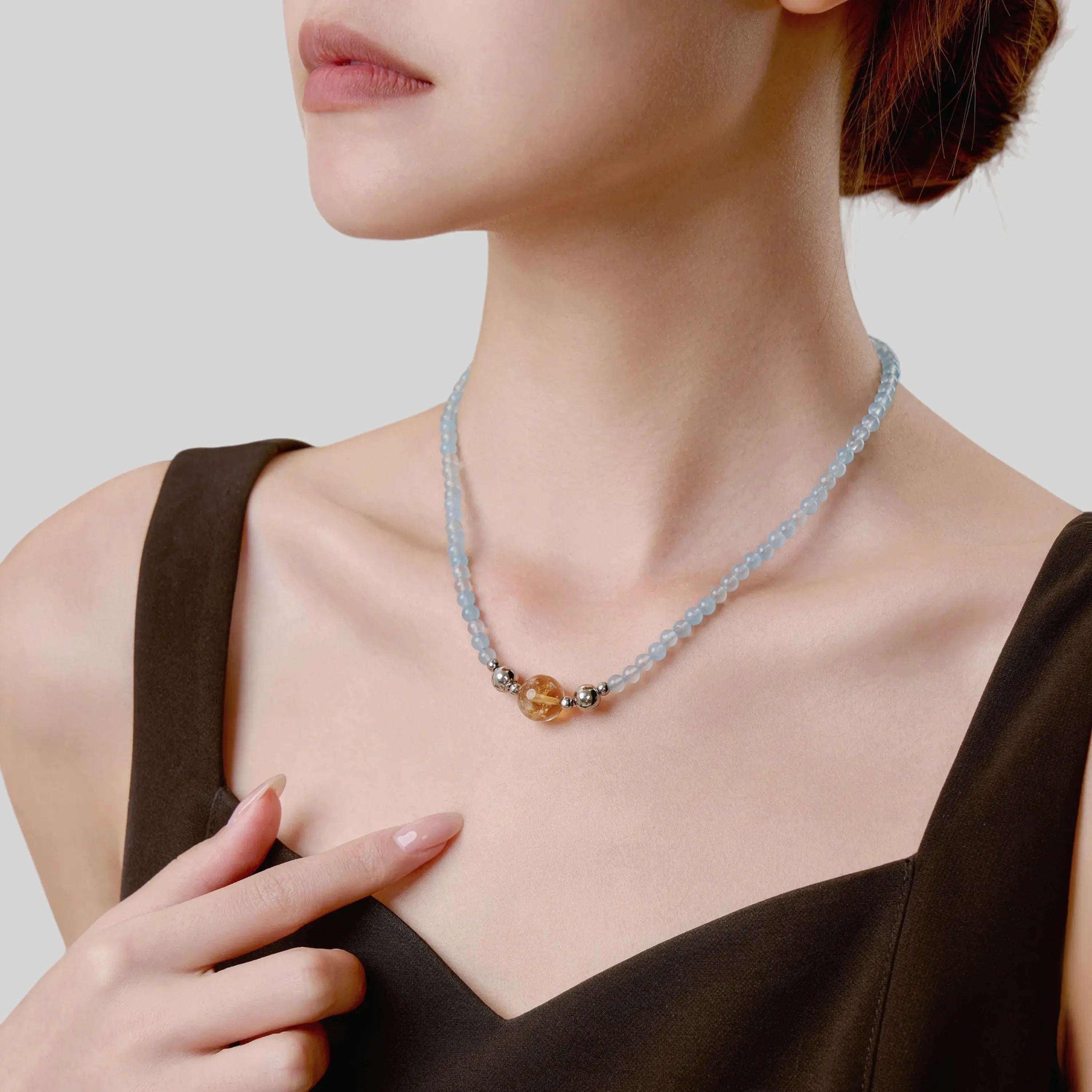 Aquamarine And Yellow Topaz Magnetic Clasp Necklace Set