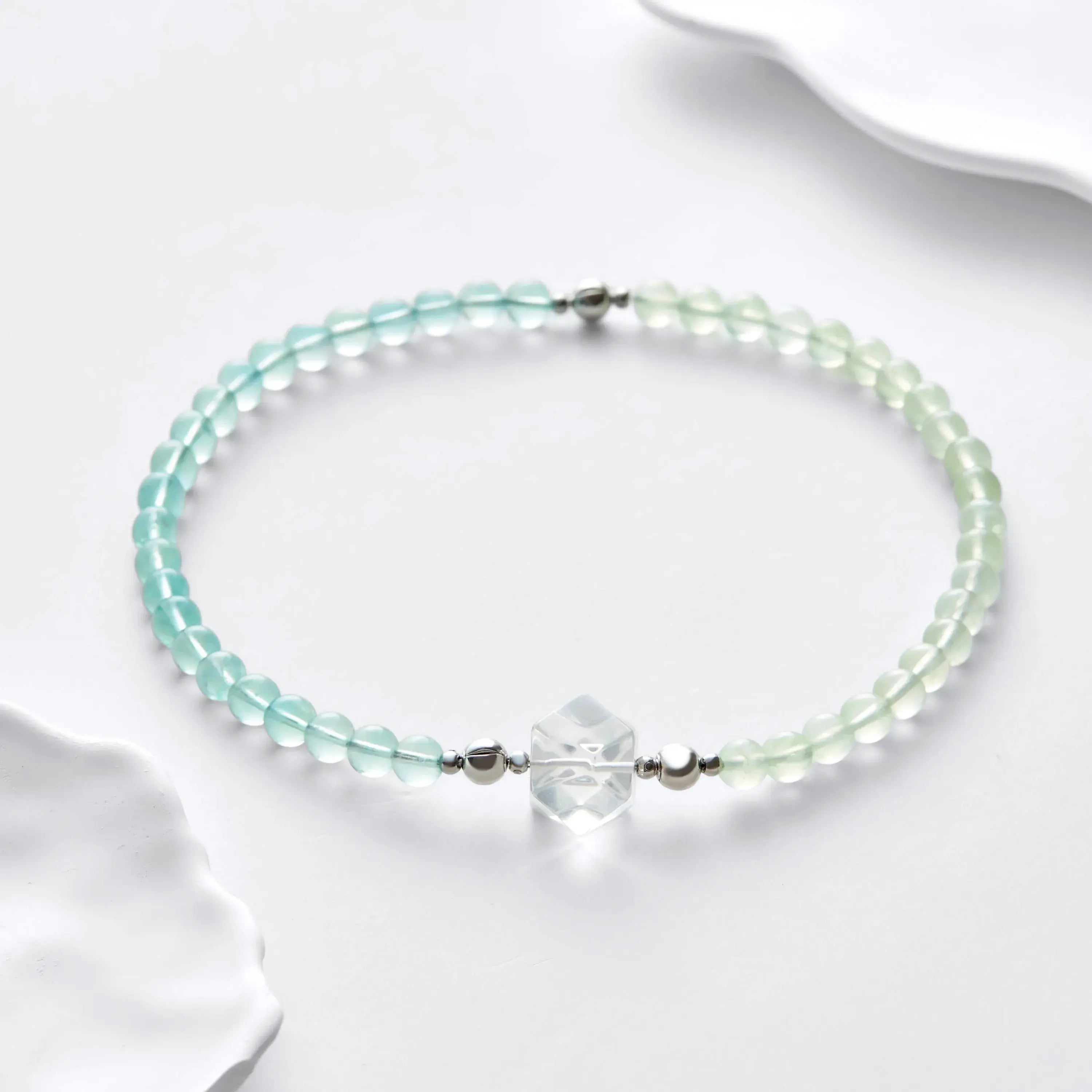 Prehnite And Green Fluorite Magnetic Clasp Necklace Set