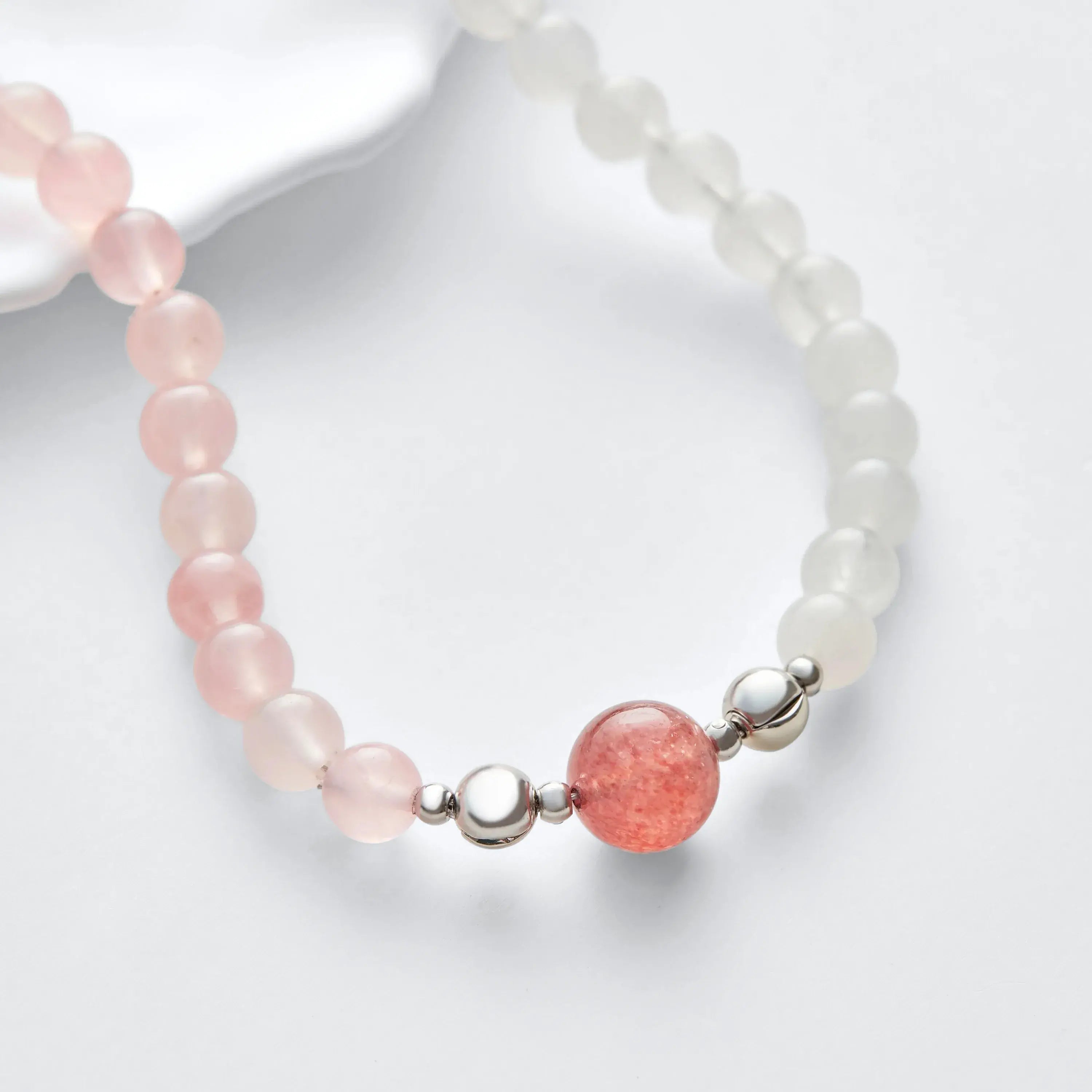 White Jade Rose Quartz Magnetic Clasp Necklace Set
