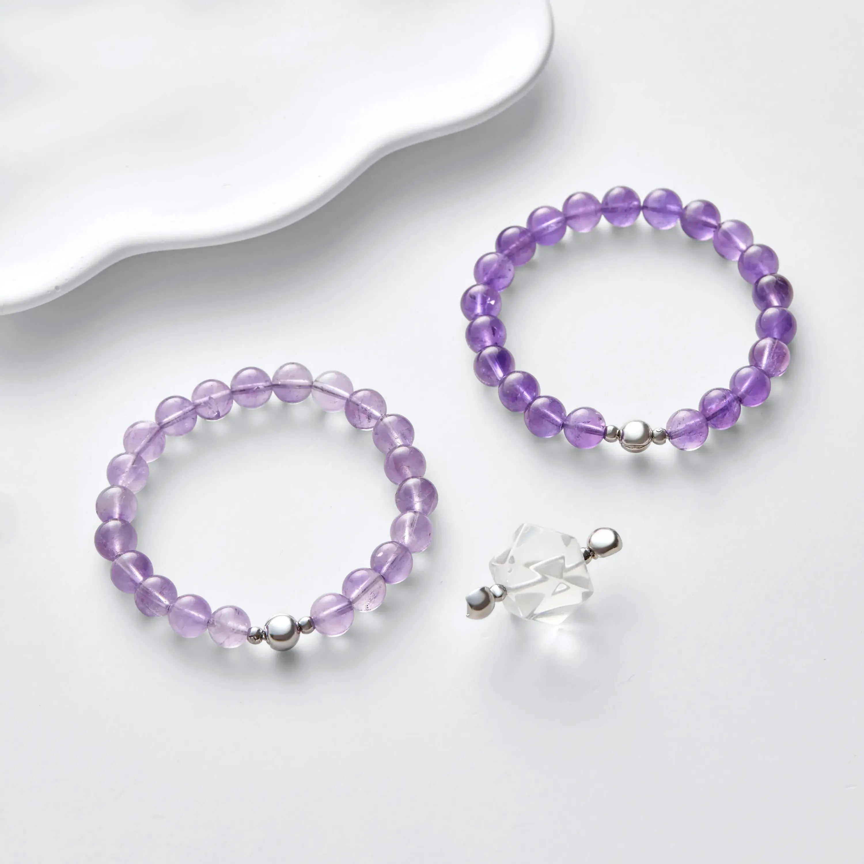 Deep And Light Amethyst Clear Quartz Magnetic Clasp Necklace Set