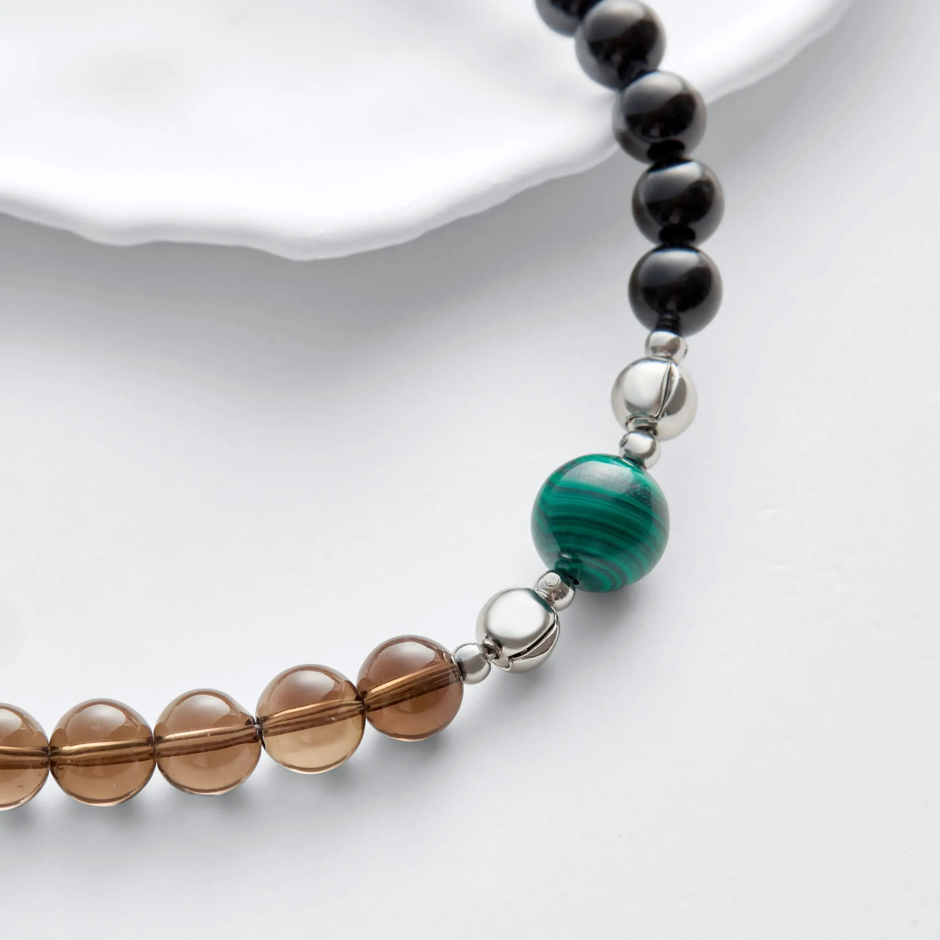 Smoky Quartz And Black Obsidian Magnetic Clasp Necklace Set