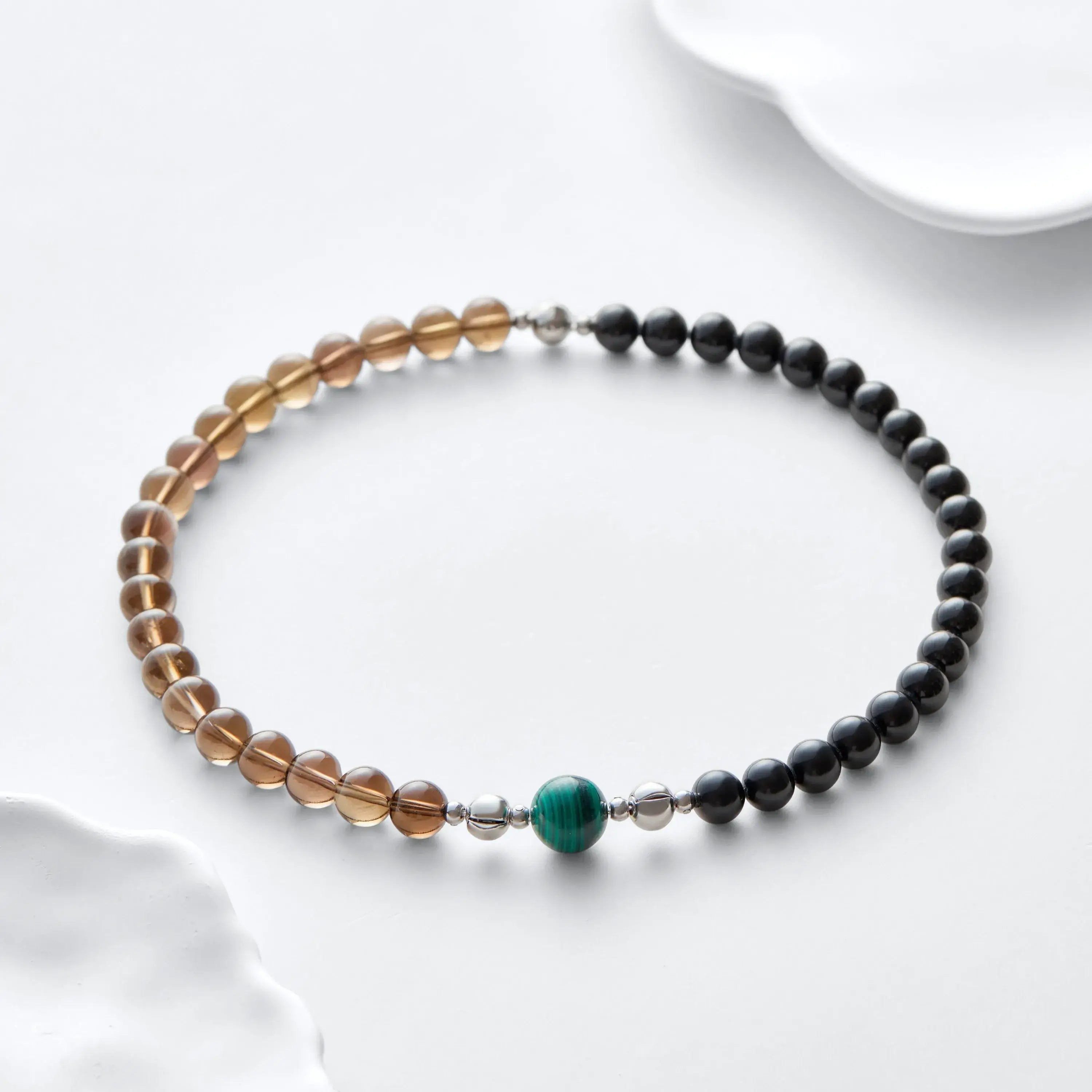 Smoky Quartz And Black Obsidian Magnetic Clasp Necklace Set