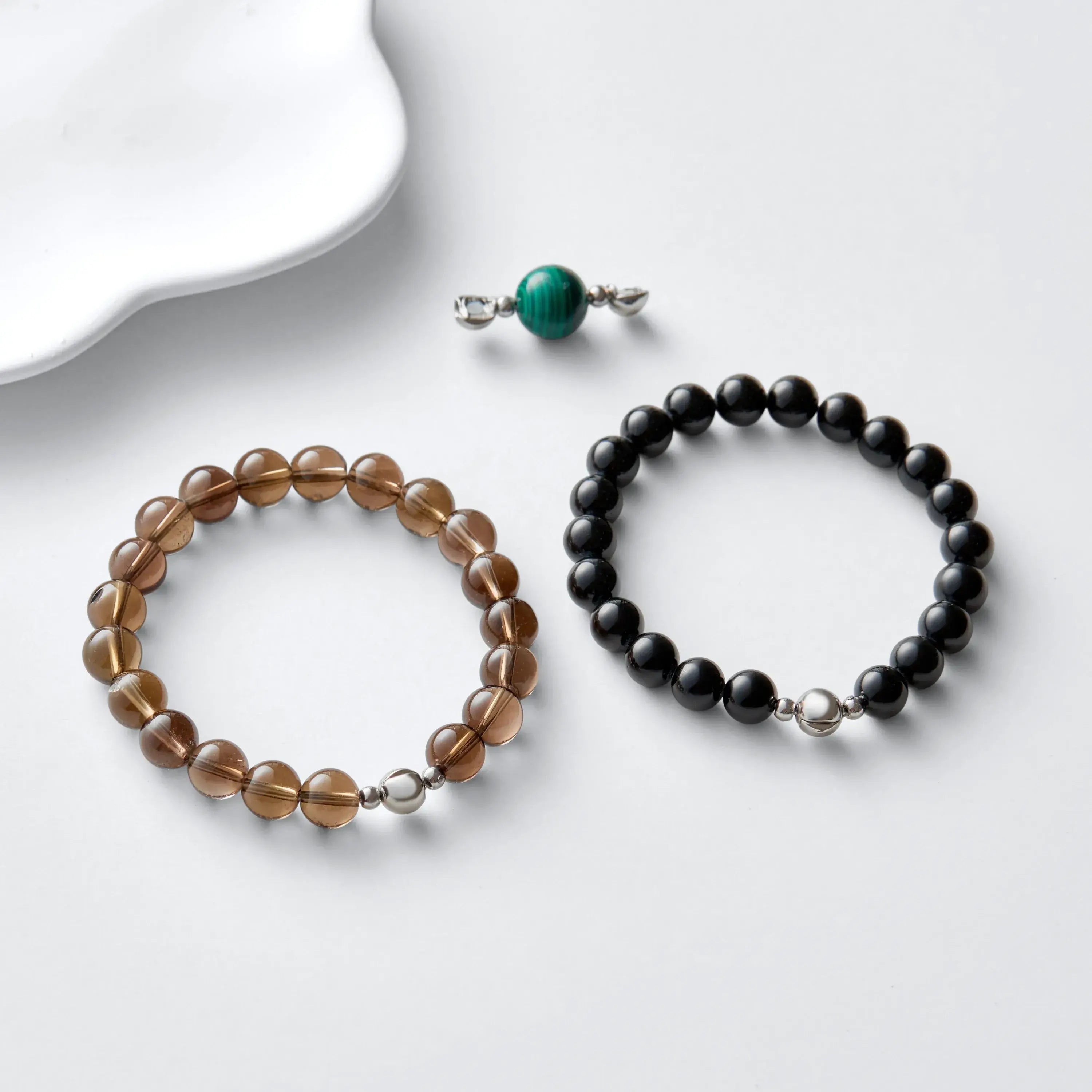 Smoky Quartz And Black Obsidian Magnetic Clasp Necklace Set