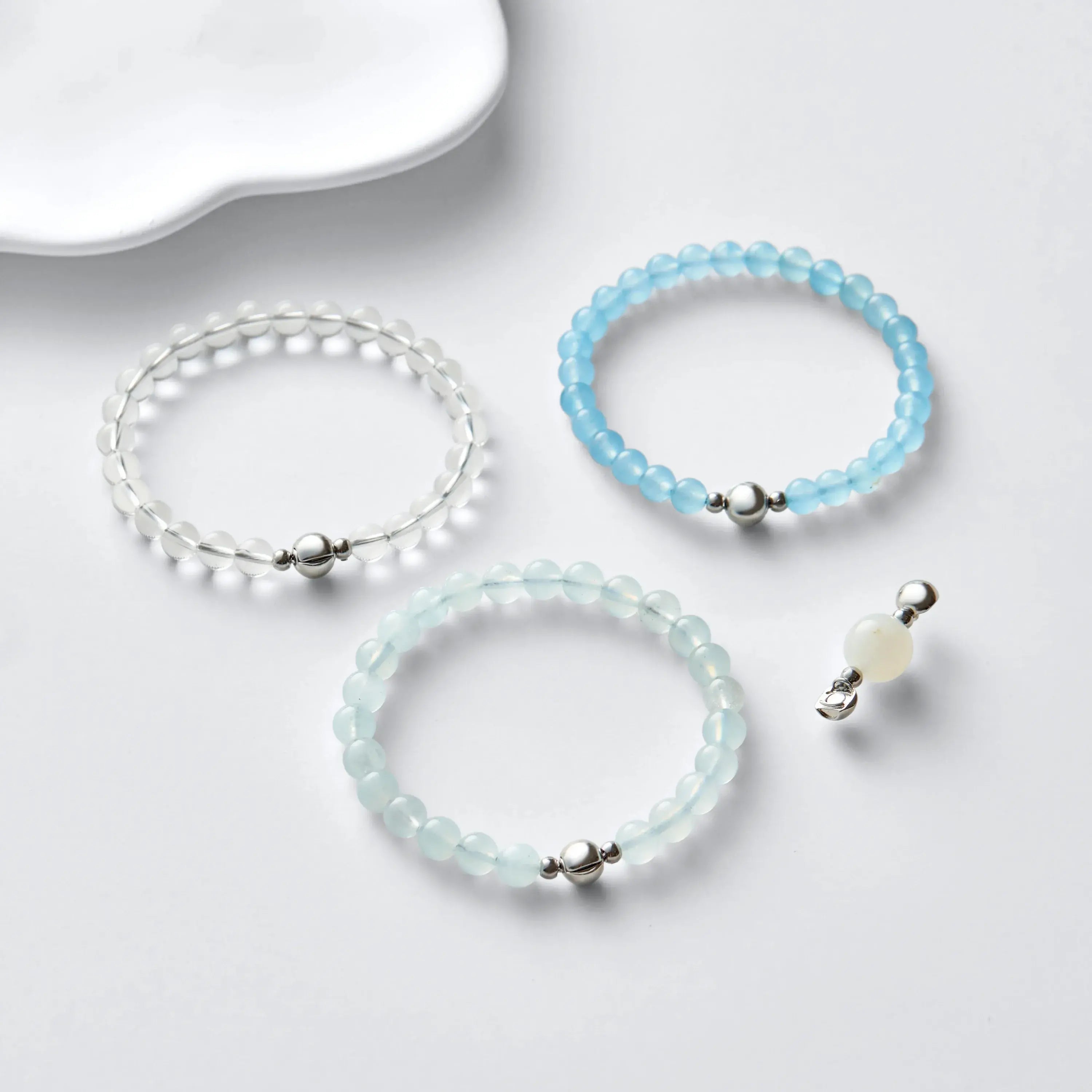 Blue Moonstone And Clear Quartz Magnetic Clasp Necklace Set