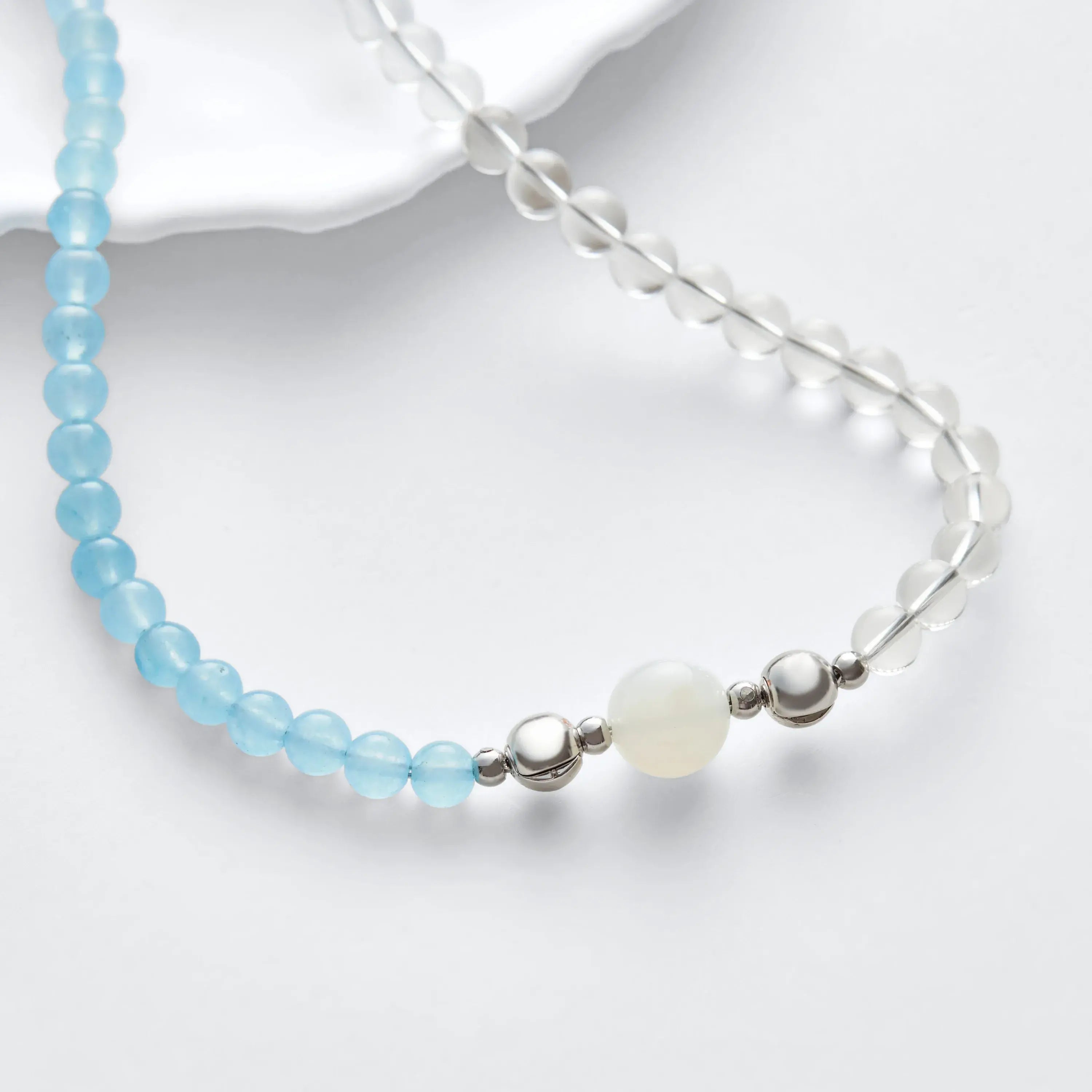 Blue Moonstone And Clear Quartz Magnetic Clasp Necklace Set