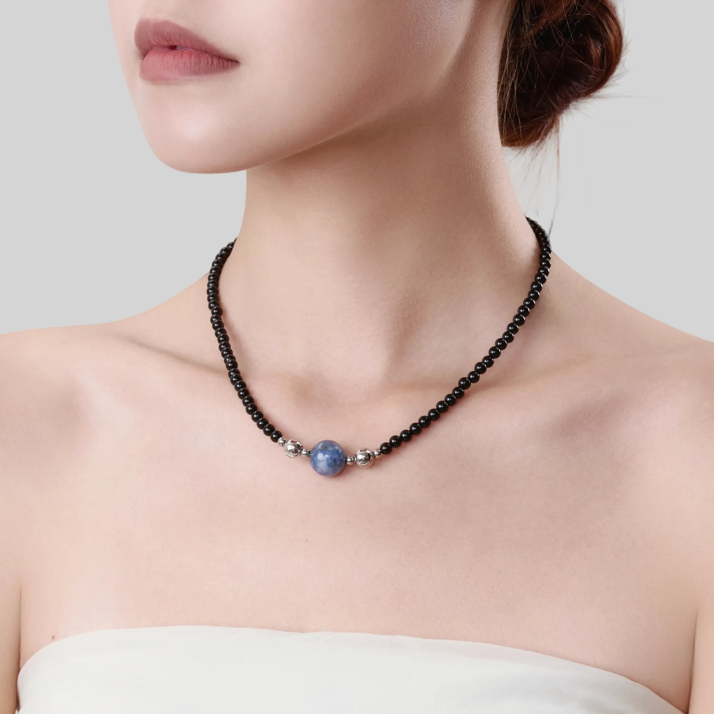 Obsidian and Kyanite Magnetic Clasp Necklace Set