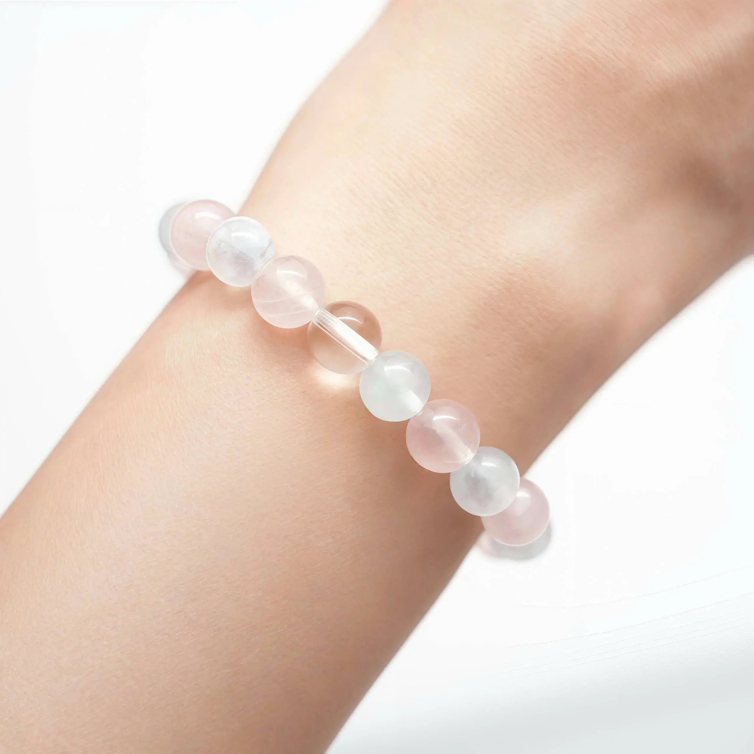Clear Quartz Aquamarine Madagascar Pink Quartz Bracelet - Serene Harmony