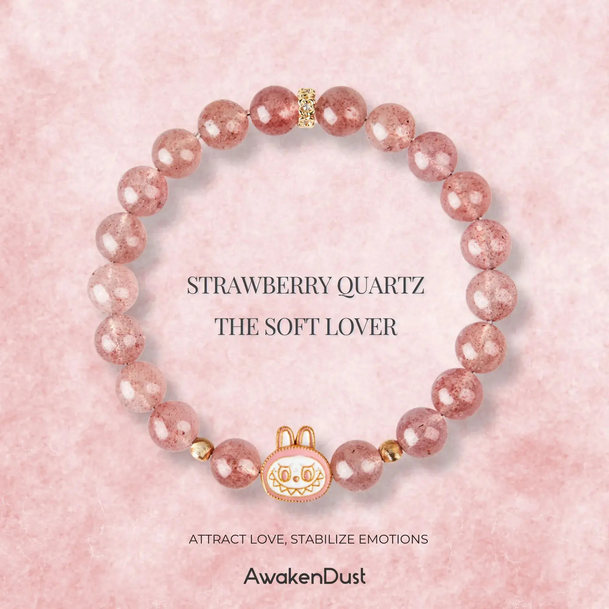 Labubu Strawberry Quartz Bracelet –Love Sprite
