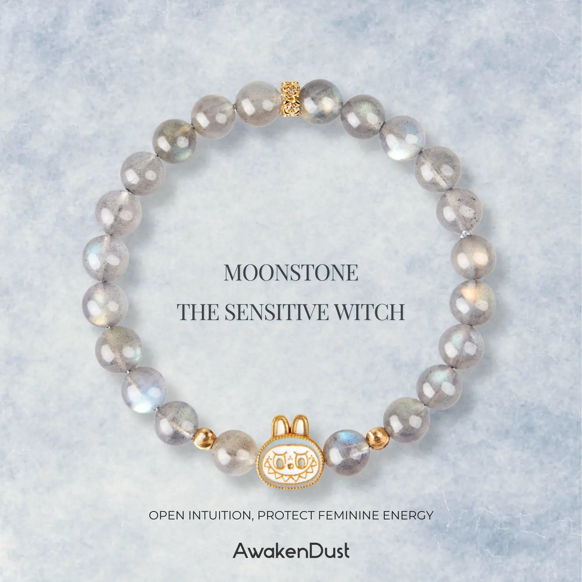 Labubu Gray Moonstone Bracelet – Moonveil Spirit