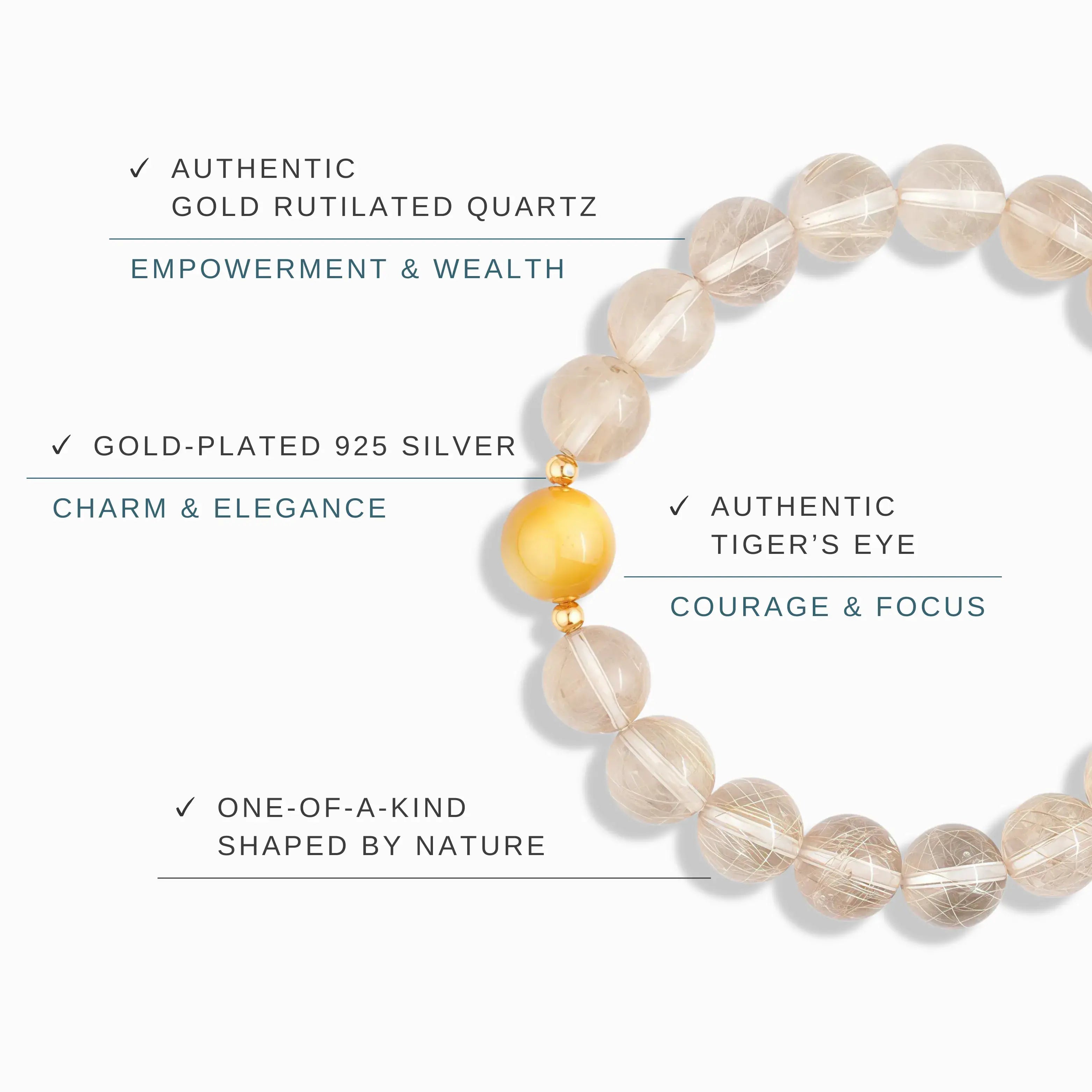 Gold Rutilated Quartz Tiger's Eye Bracelet – Golden Radiance