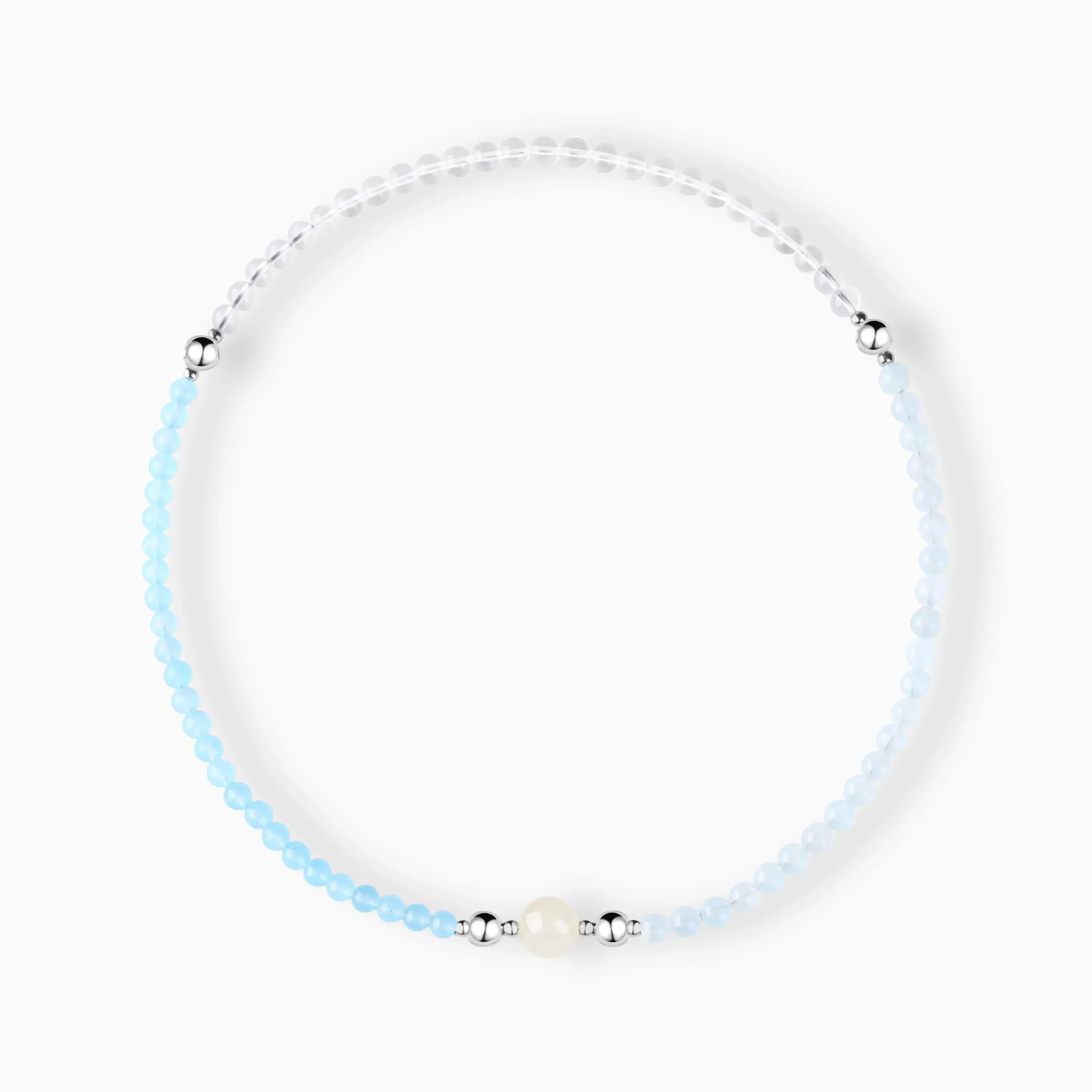 Blue Moonstone And Clear Quartz Magnetic Clasp Necklace Set