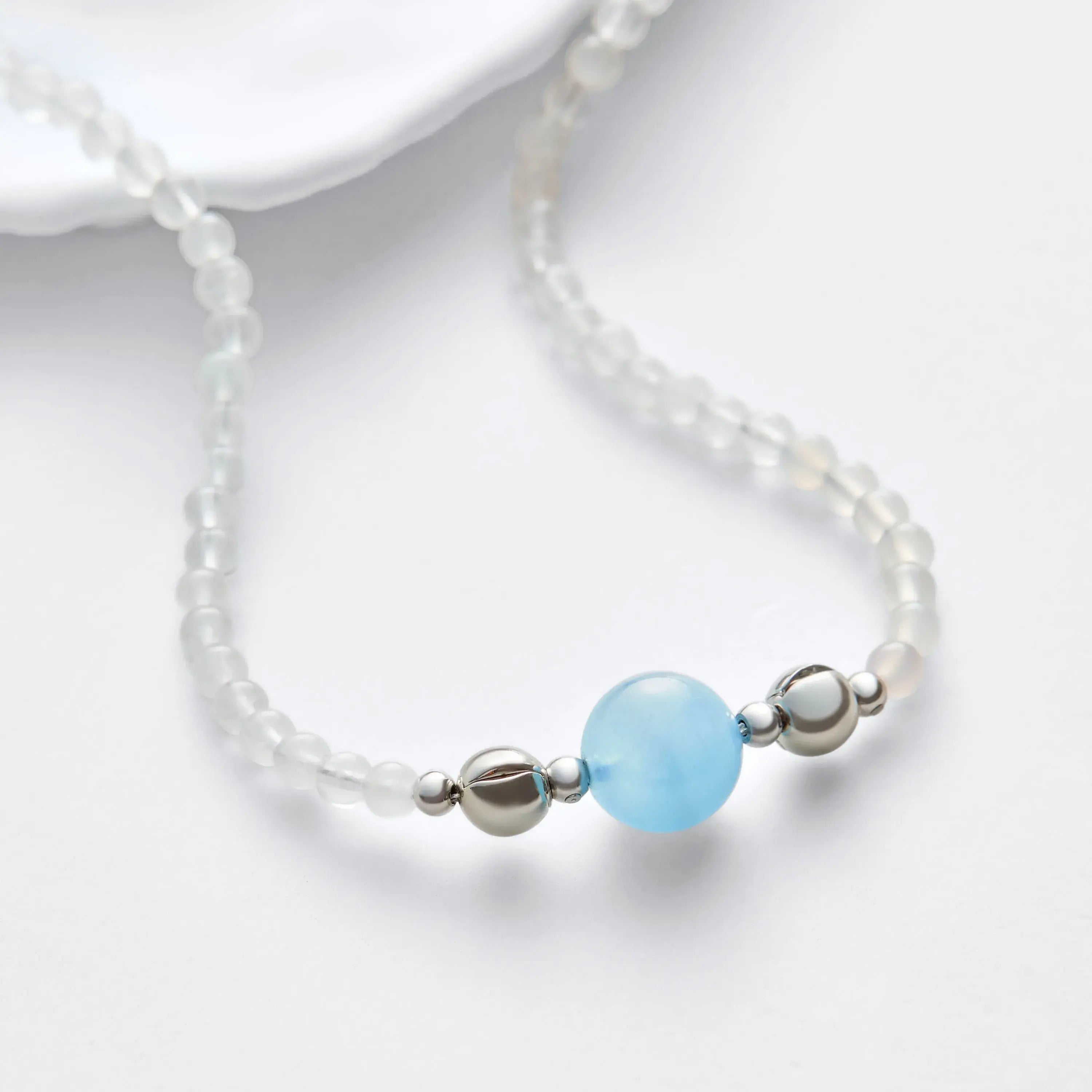 White Jade And Aquamarine Magnetic Clasp Necklace Set