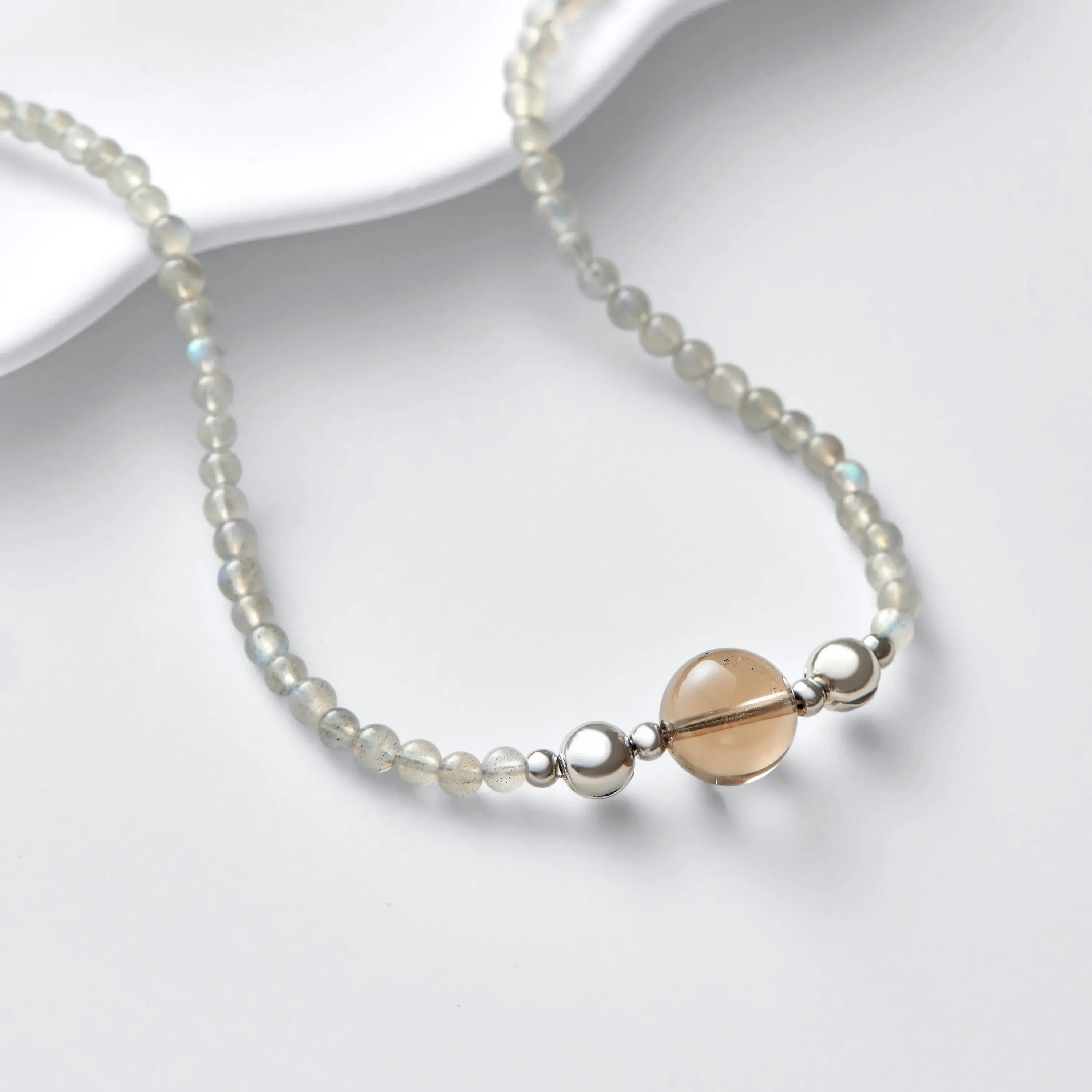 Gray Moonstone and Smoky Quartz Magnetic Clasp Necklace Set