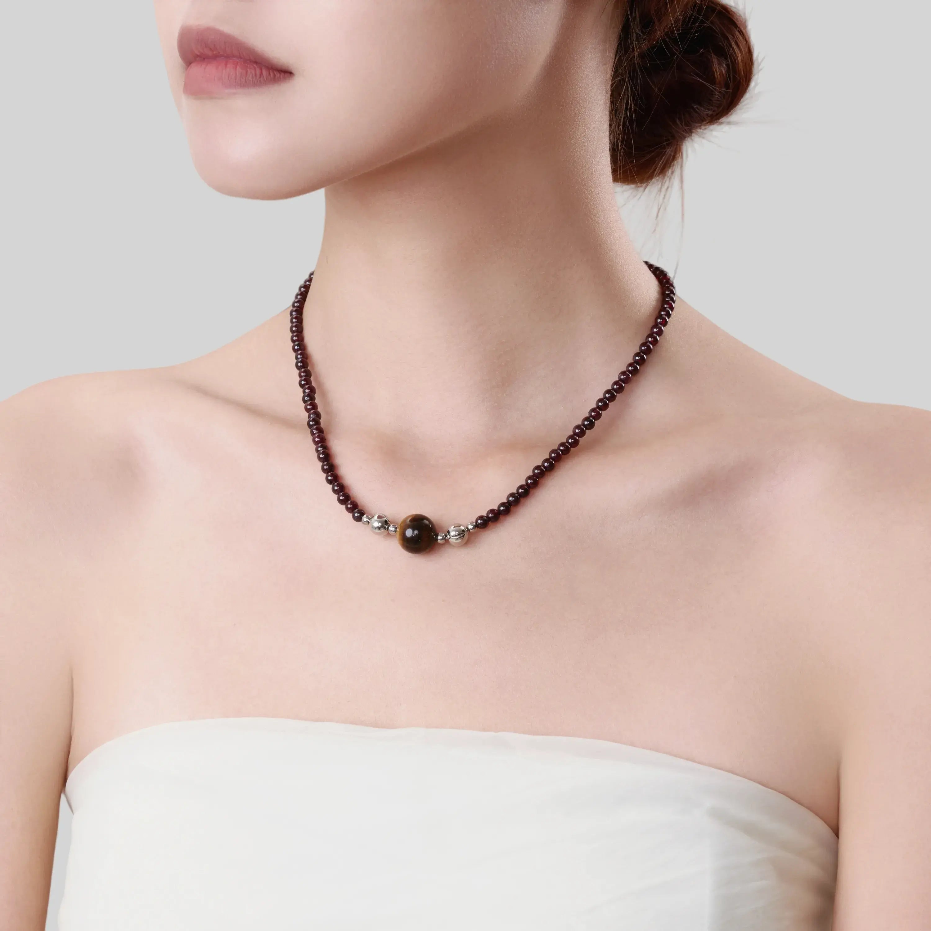 Garnet And Tiger's Eye Magnetic Clasp Necklace Set