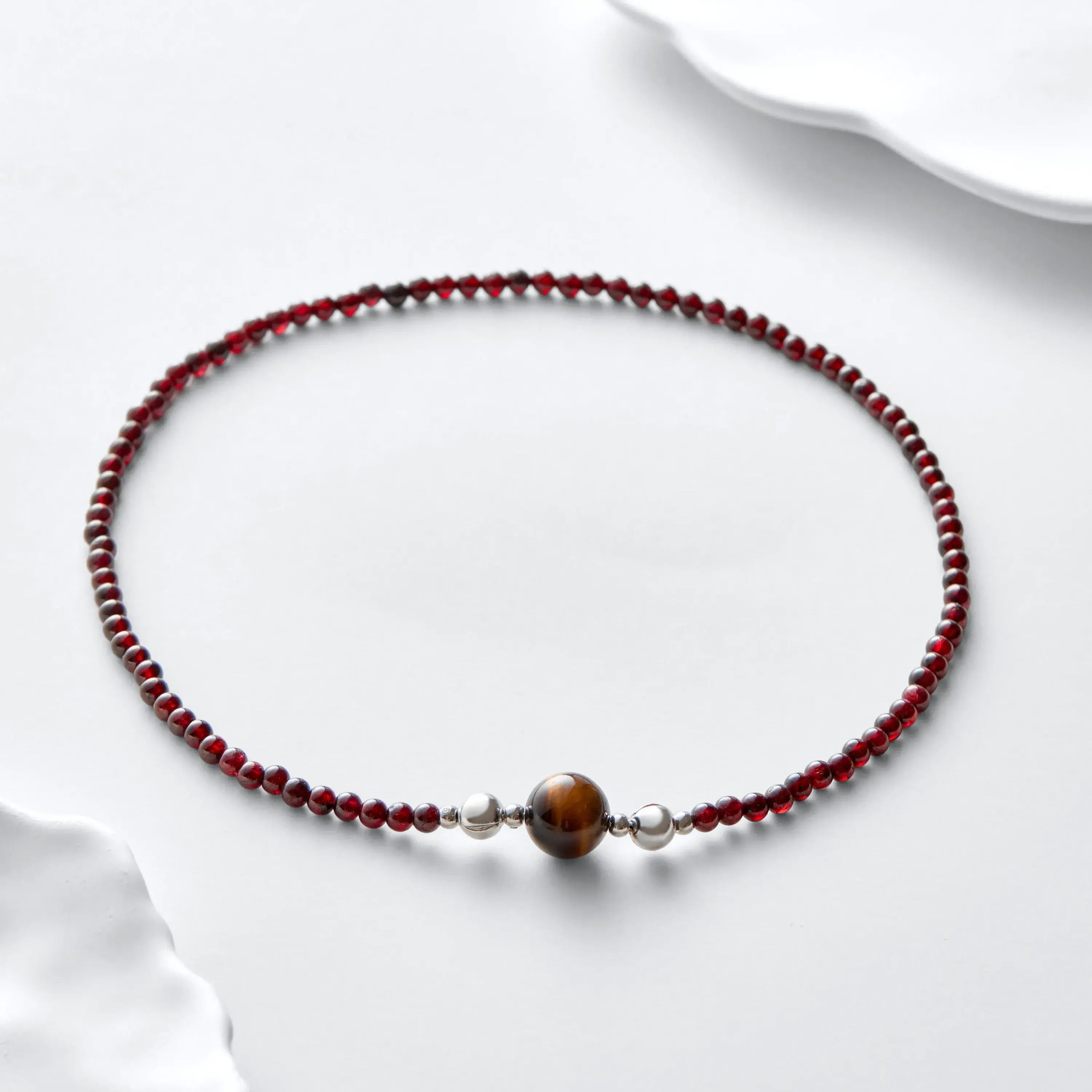 Garnet And Tiger's Eye Magnetic Clasp Necklace Set