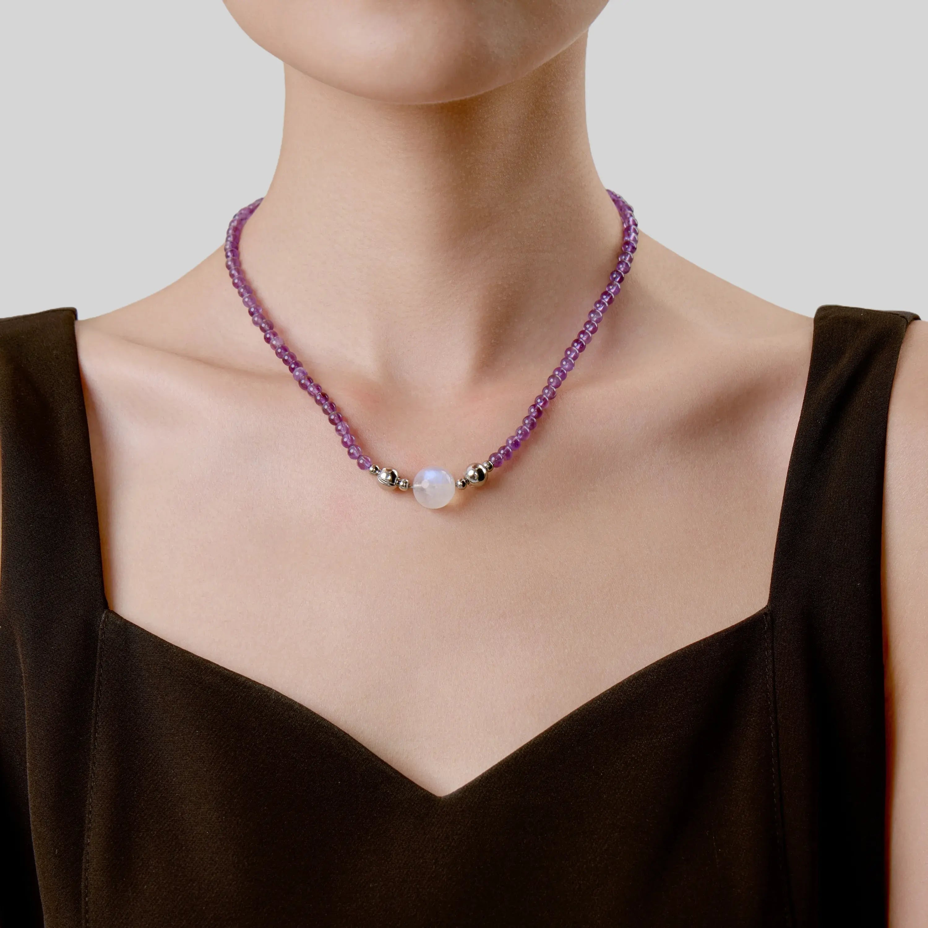 Amethyst And Blue Moonstone Magnetic Clasp Necklace Set