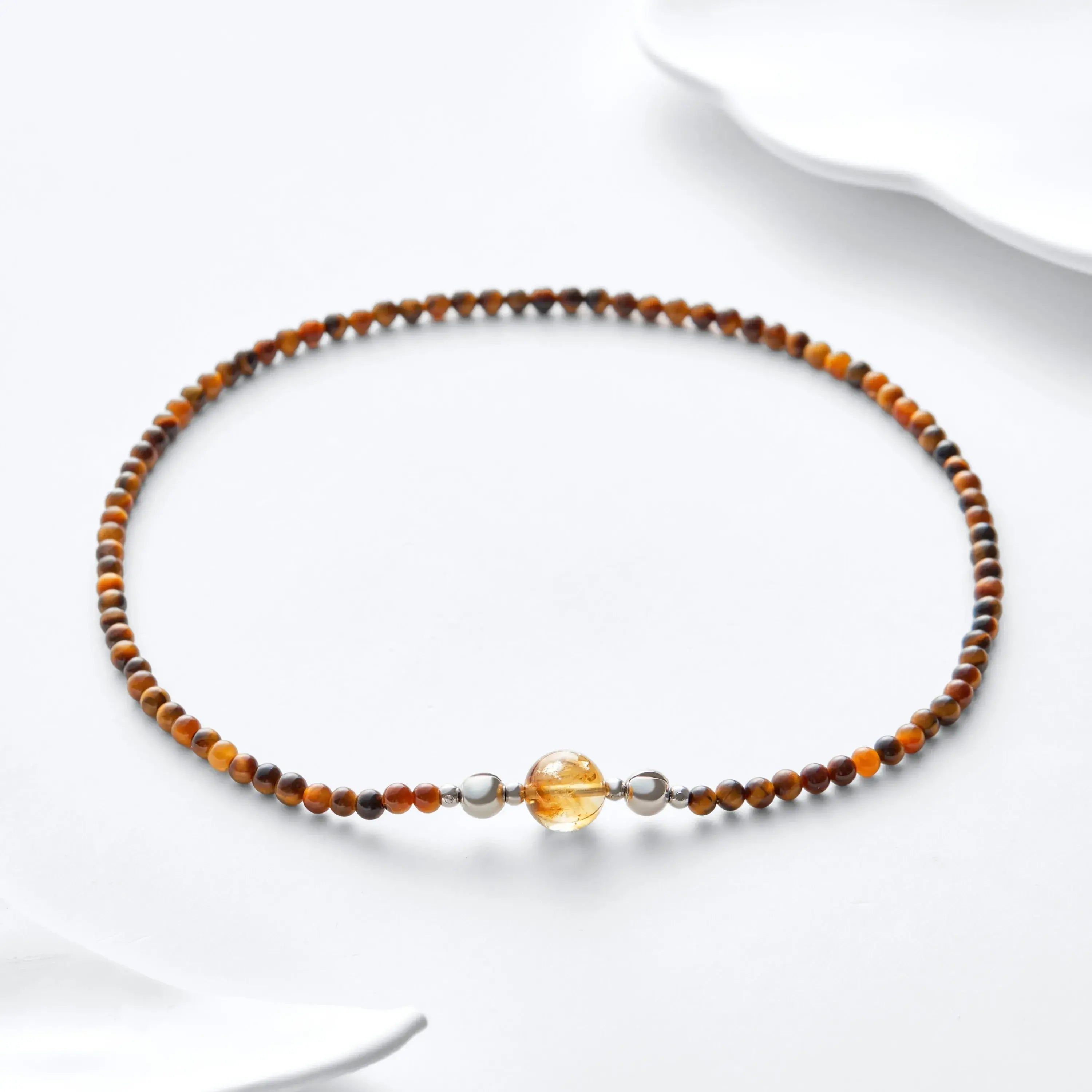 Tiger's Eye And Yellow Topaz Magnetic Clasp Necklace Set