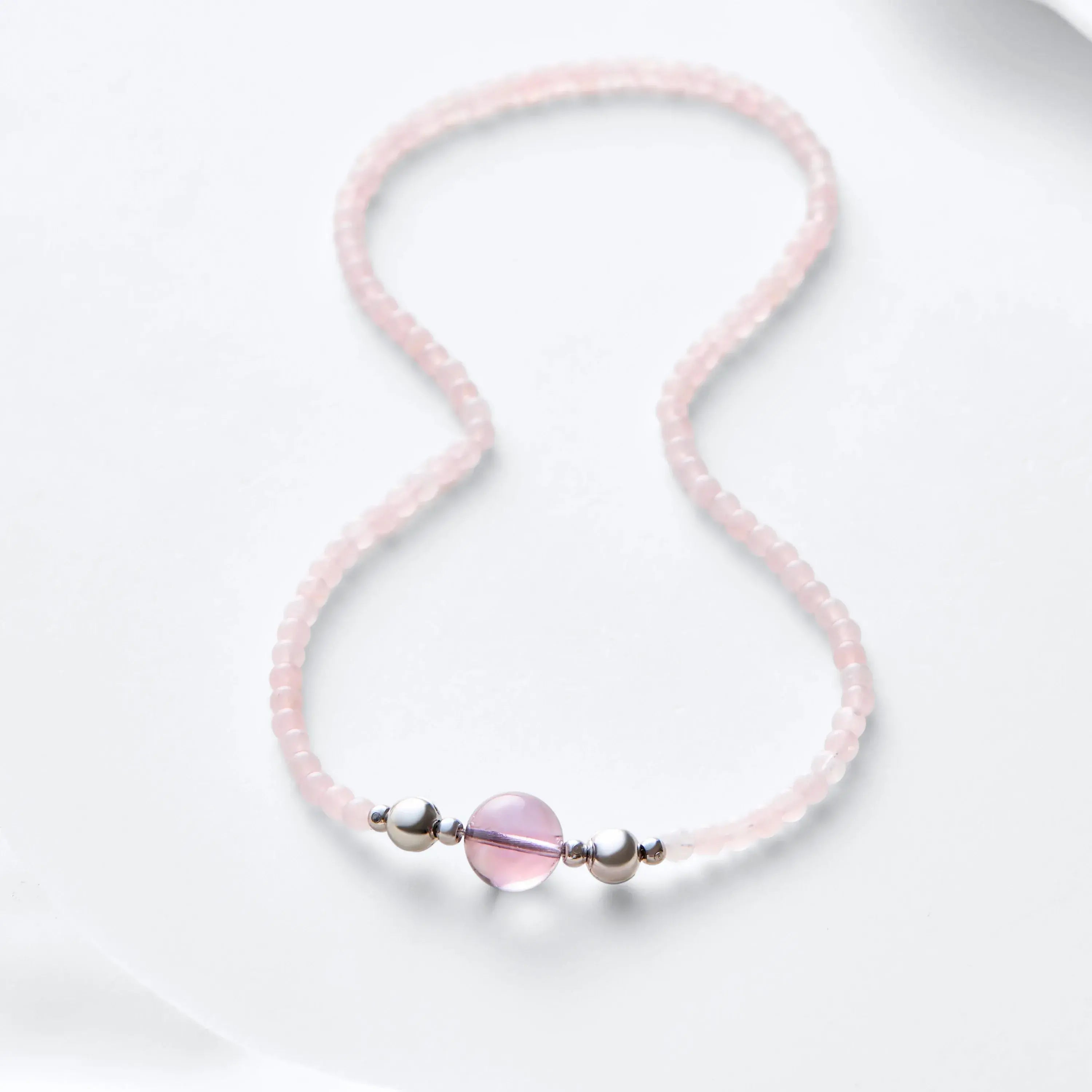 Rose Quartz And Light Amethyst Magnetic Clasp Necklace Set