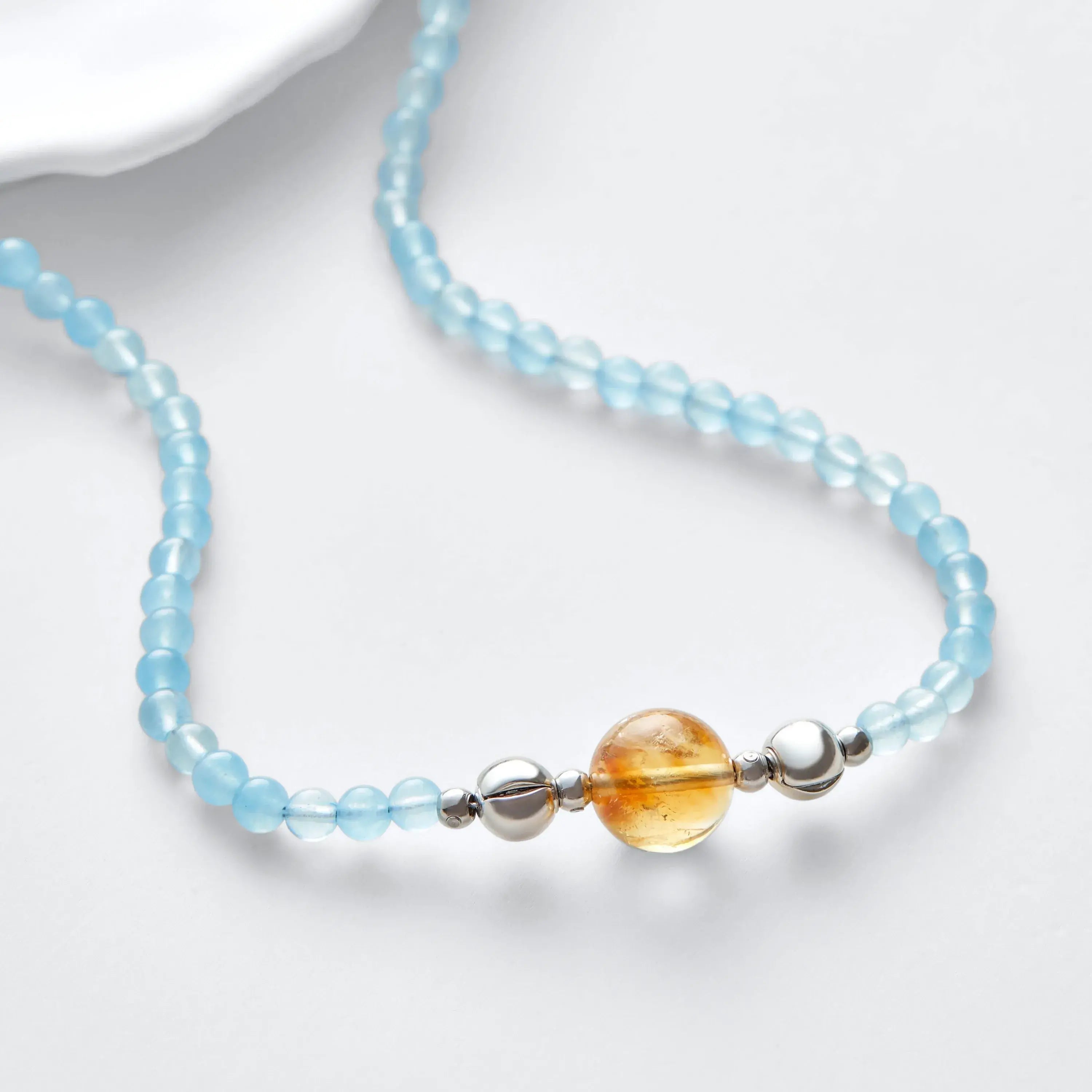 Aquamarine And Yellow Topaz Magnetic Clasp Necklace Set