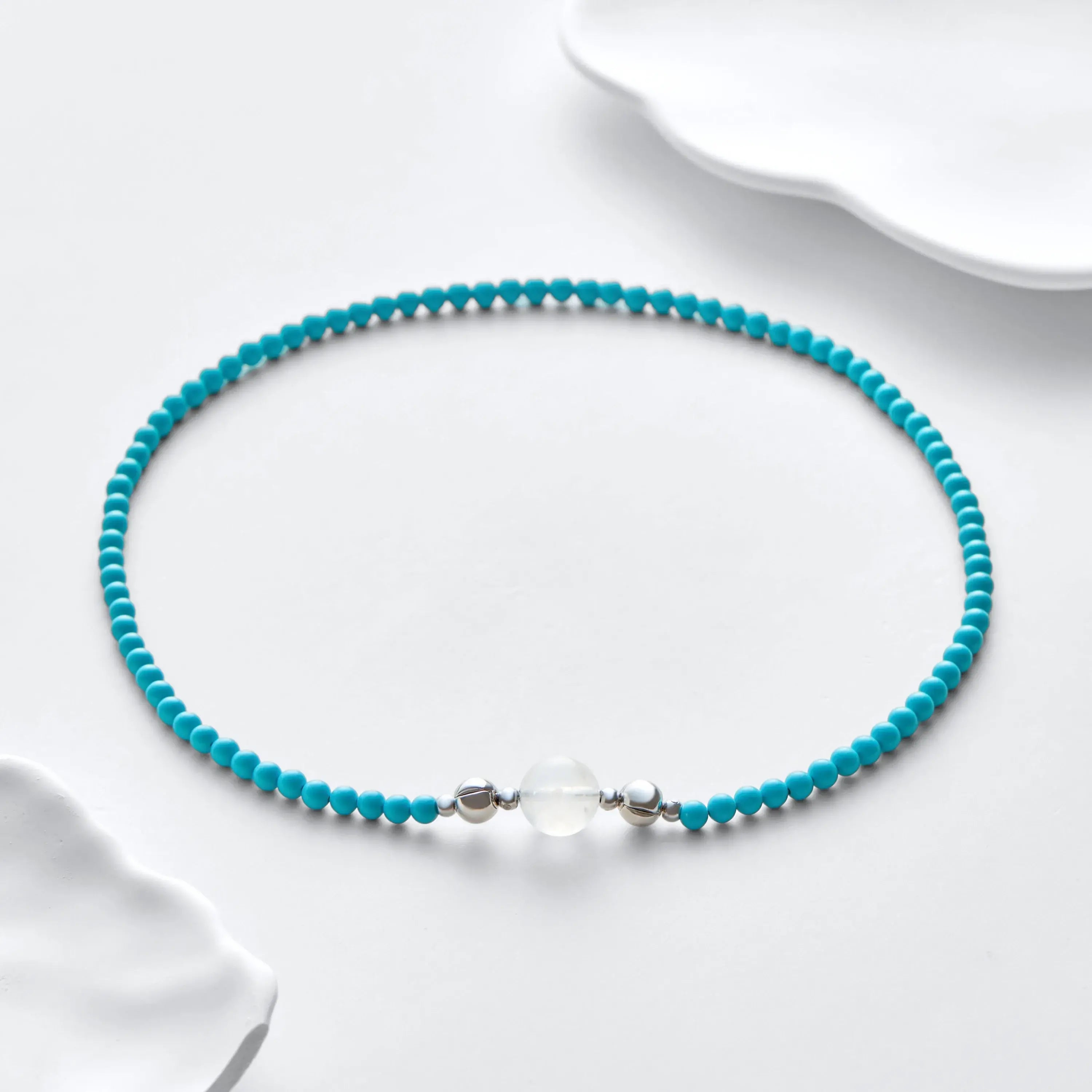 Turquoise And Blue Moonstone Magnetic Clasp Necklace Set
