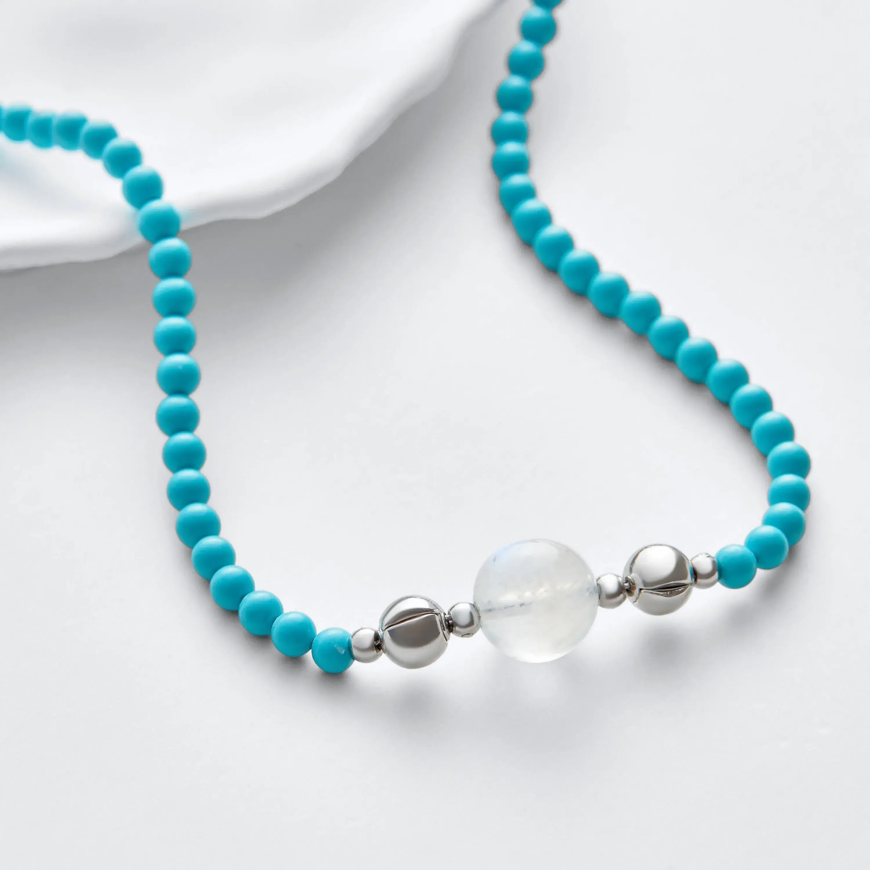 Turquoise And Blue Moonstone Magnetic Clasp Necklace Set