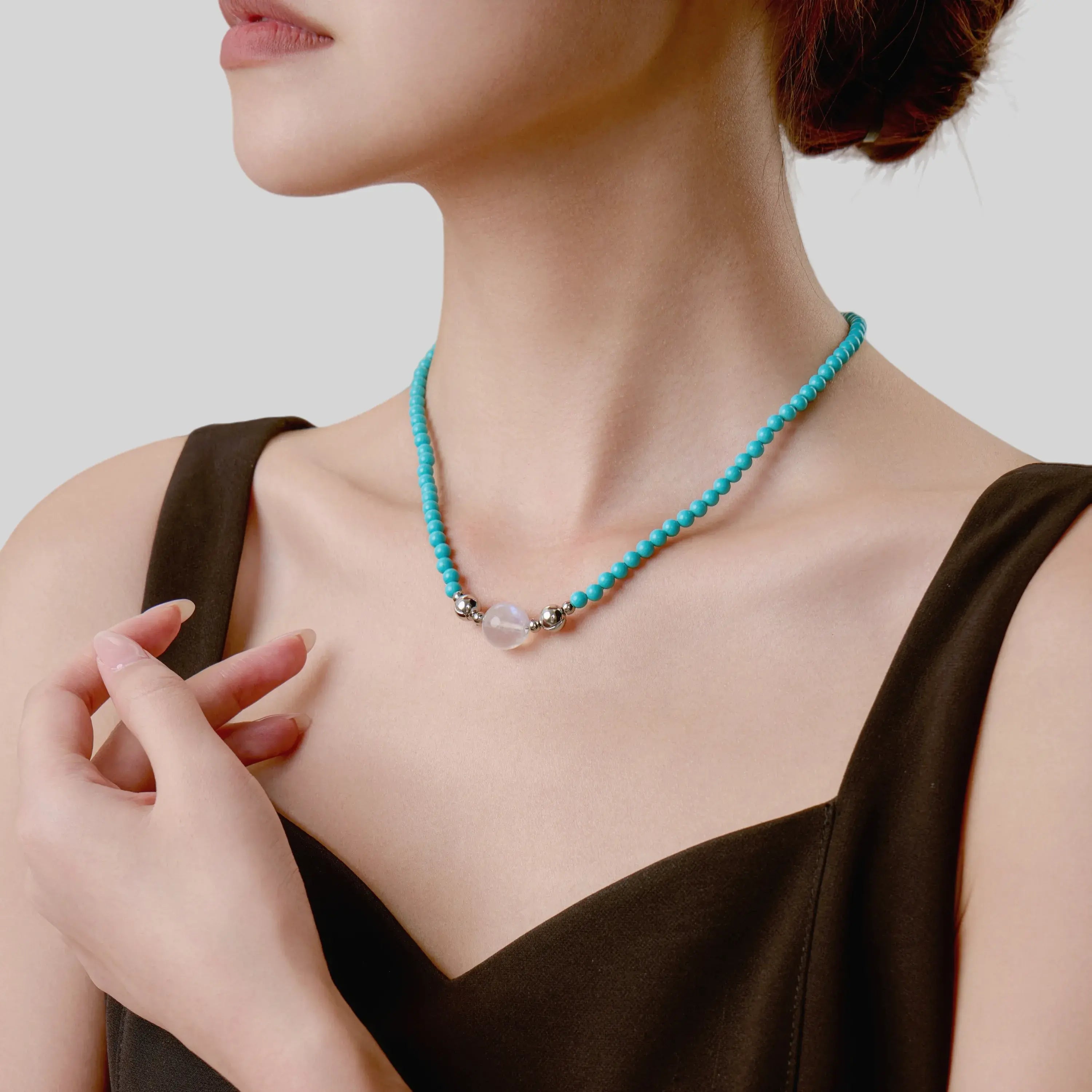 Turquoise And Blue Moonstone Magnetic Clasp Necklace Set