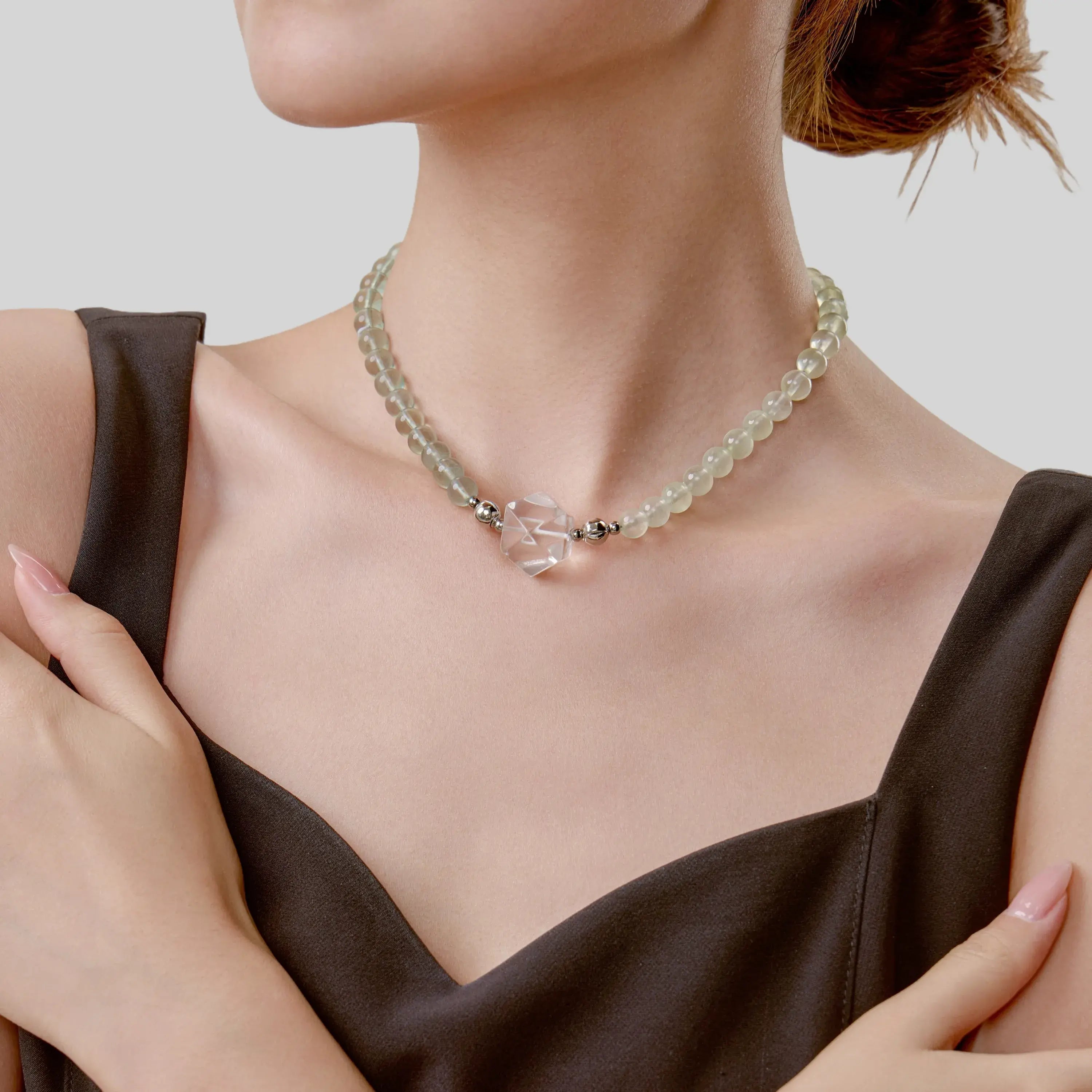 Prehnite And Green Fluorite Magnetic Clasp Necklace Set