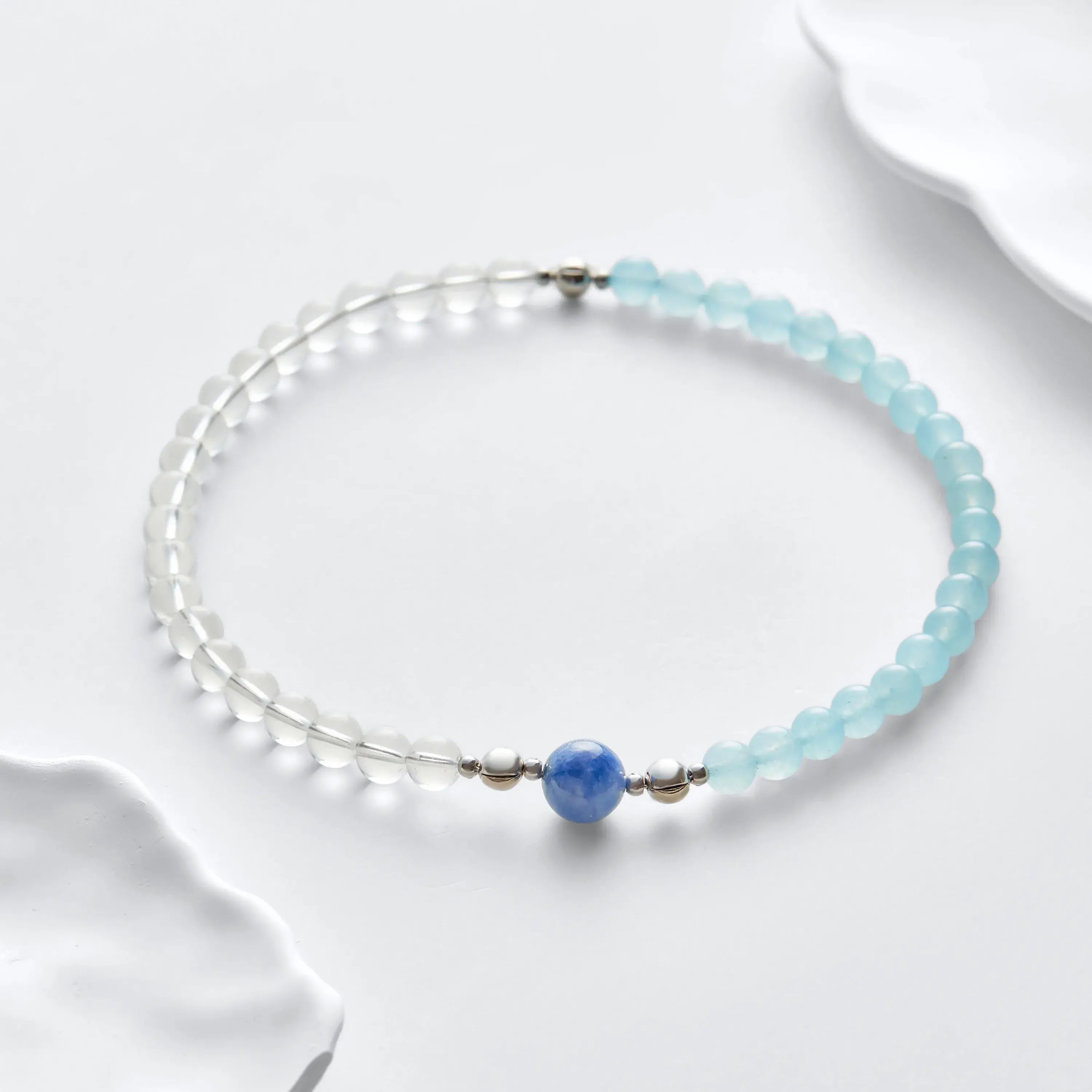 Aquamarine And Clear Quartz Magnetic Clasp Necklace Set