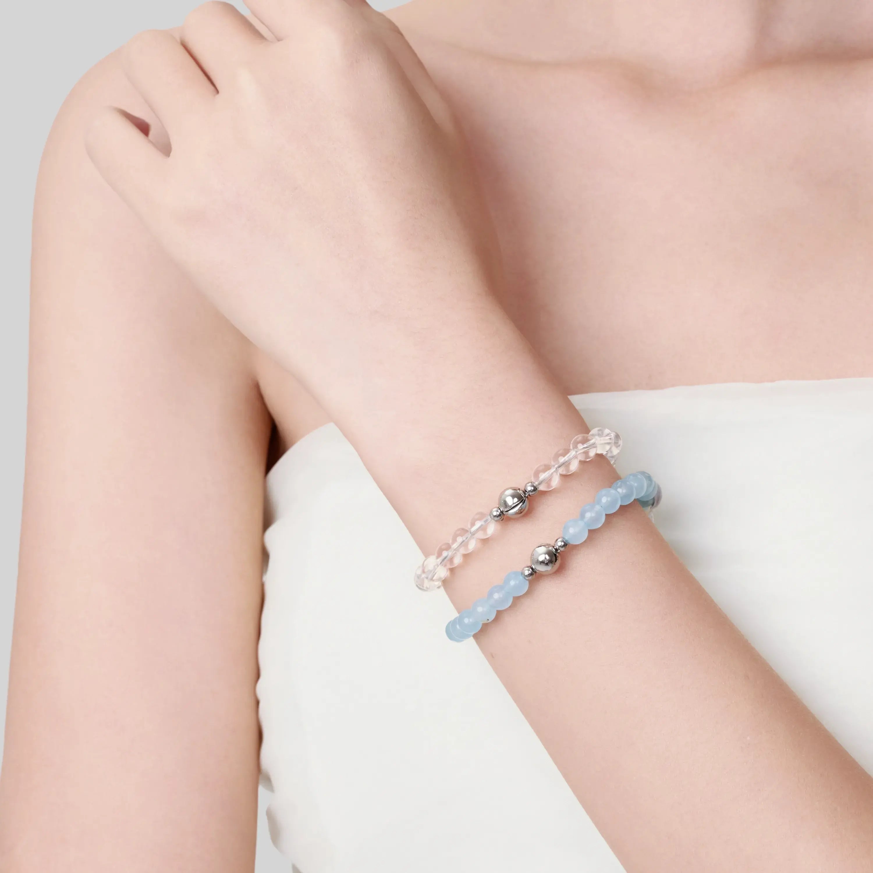 Aquamarine And Clear Quartz Magnetic Clasp Necklace Set