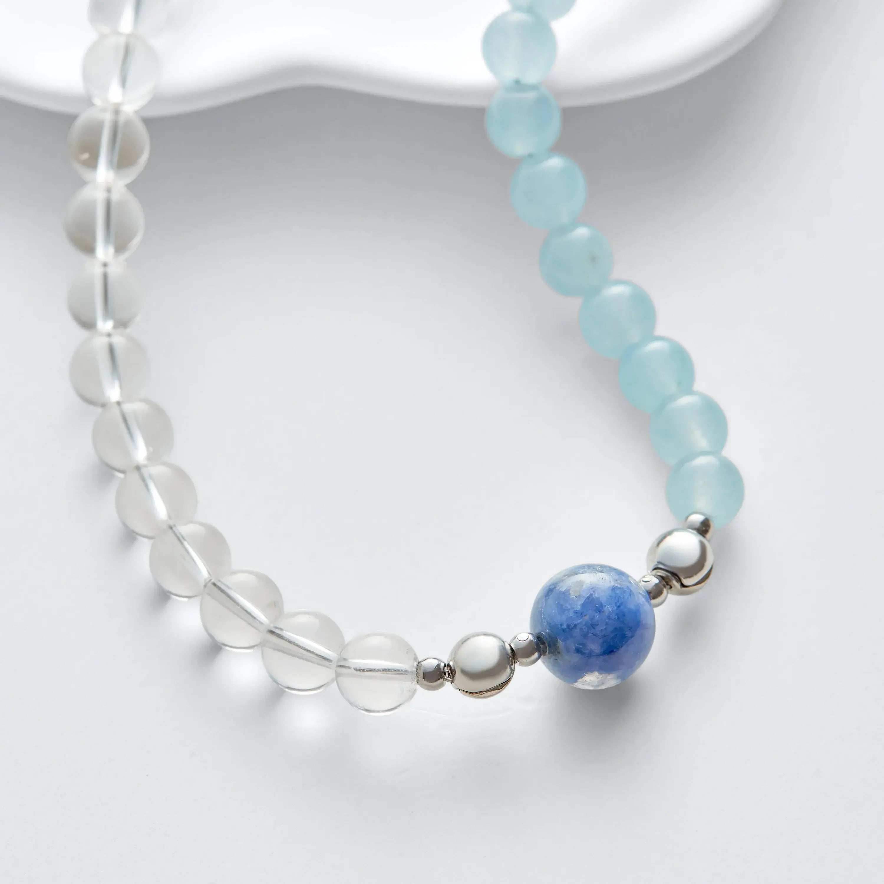 Aquamarine And Clear Quartz Magnetic Clasp Necklace Set
