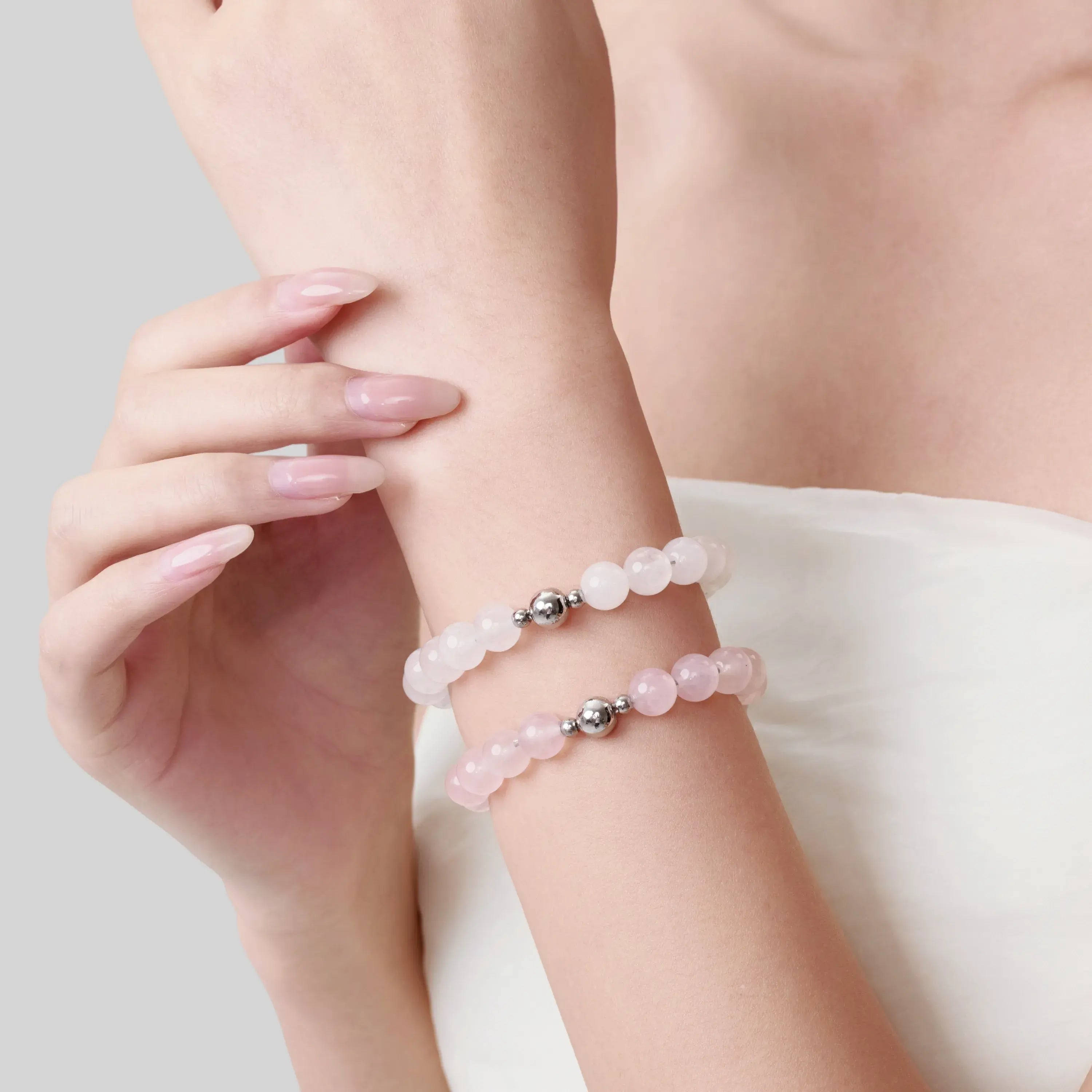 White Jade Rose Quartz Magnetic Clasp Necklace Set