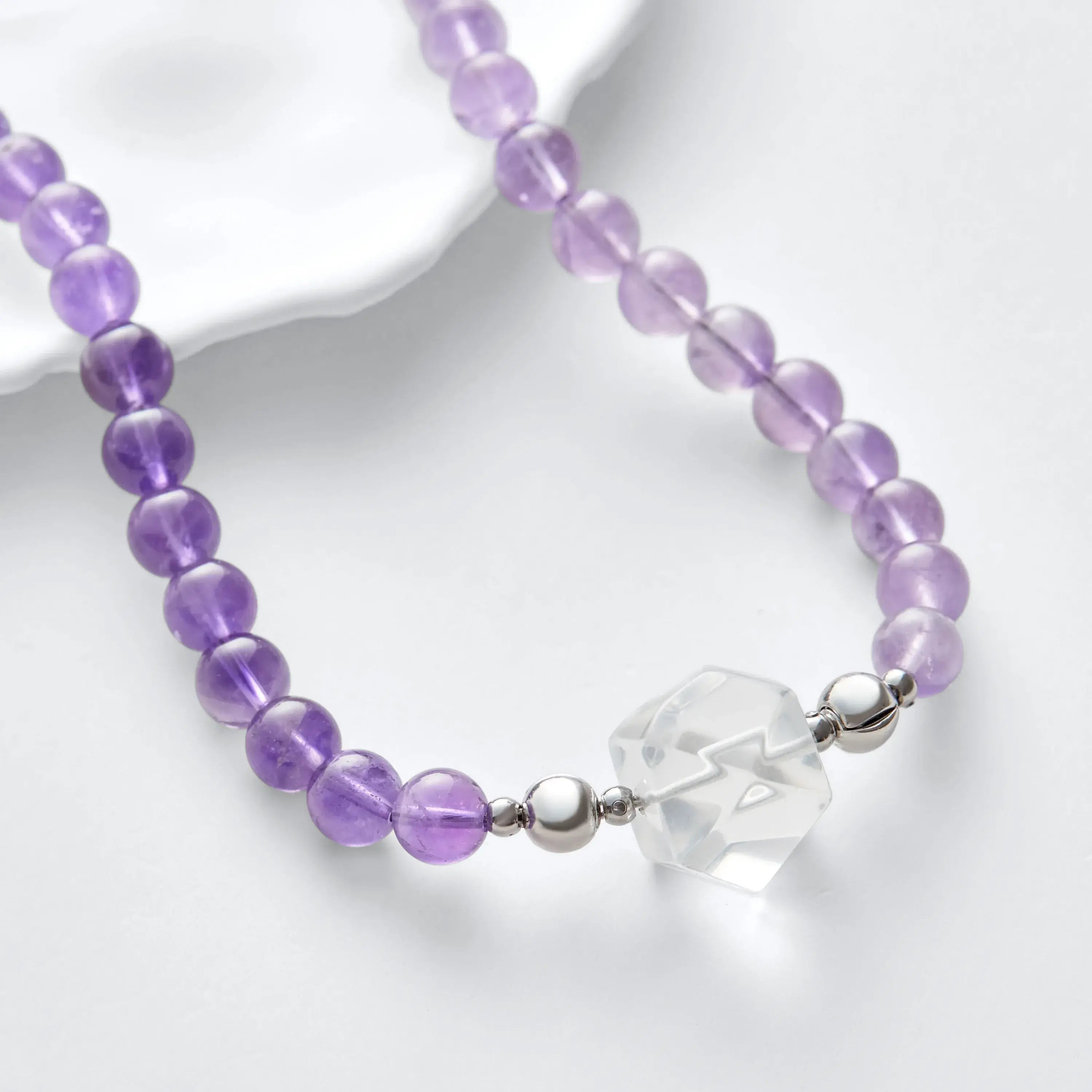 Deep And Light Amethyst Clear Quartz Magnetic Clasp Necklace Set