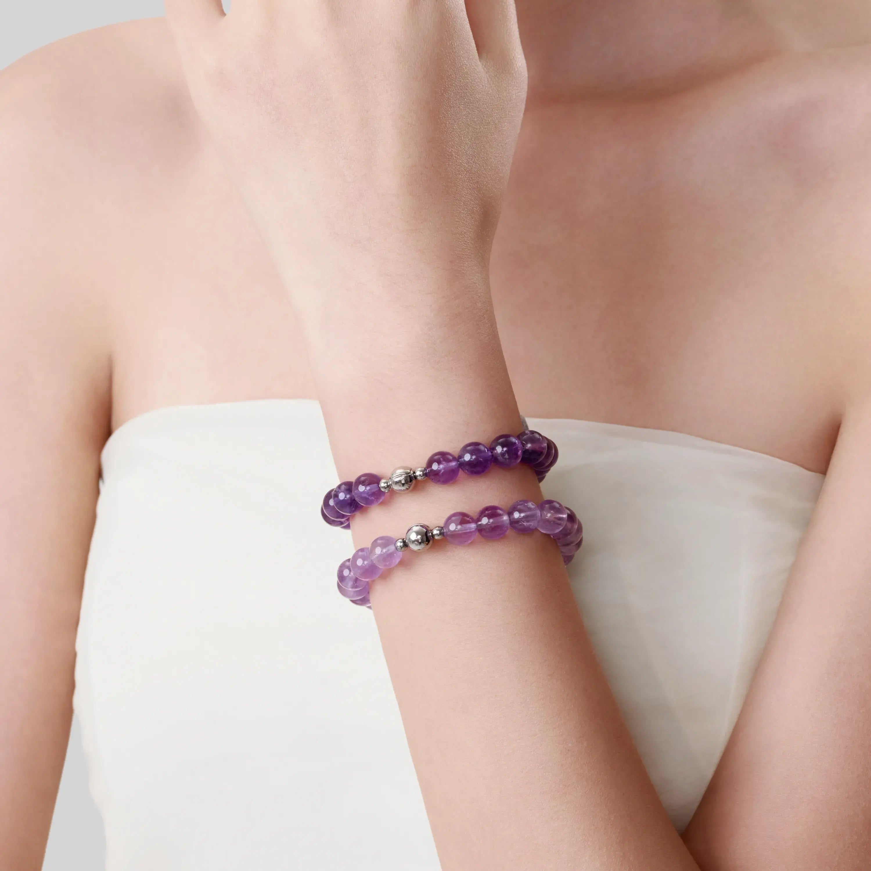 Deep And Light Amethyst Clear Quartz Magnetic Clasp Necklace Set