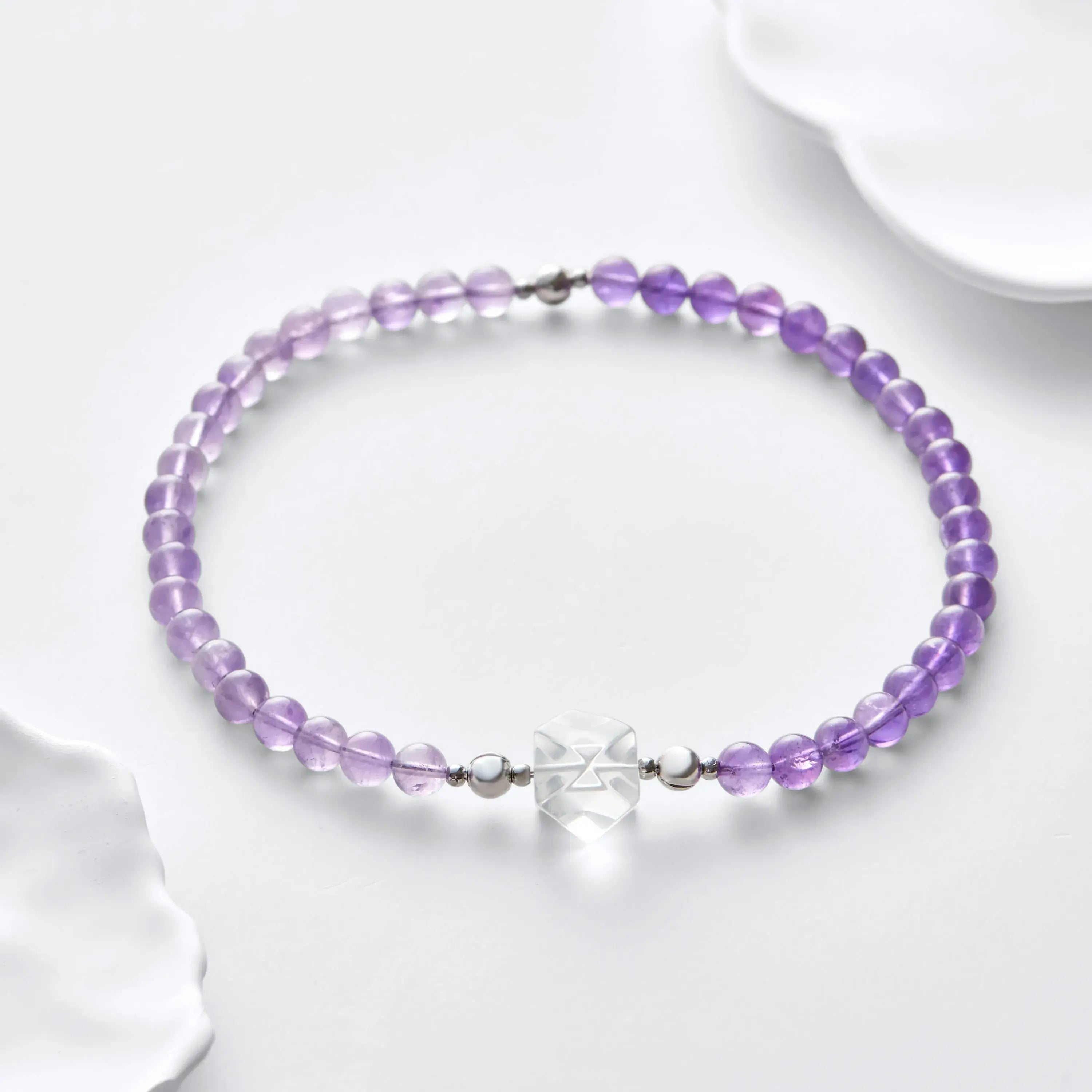 Deep And Light Amethyst Clear Quartz Magnetic Clasp Necklace Set